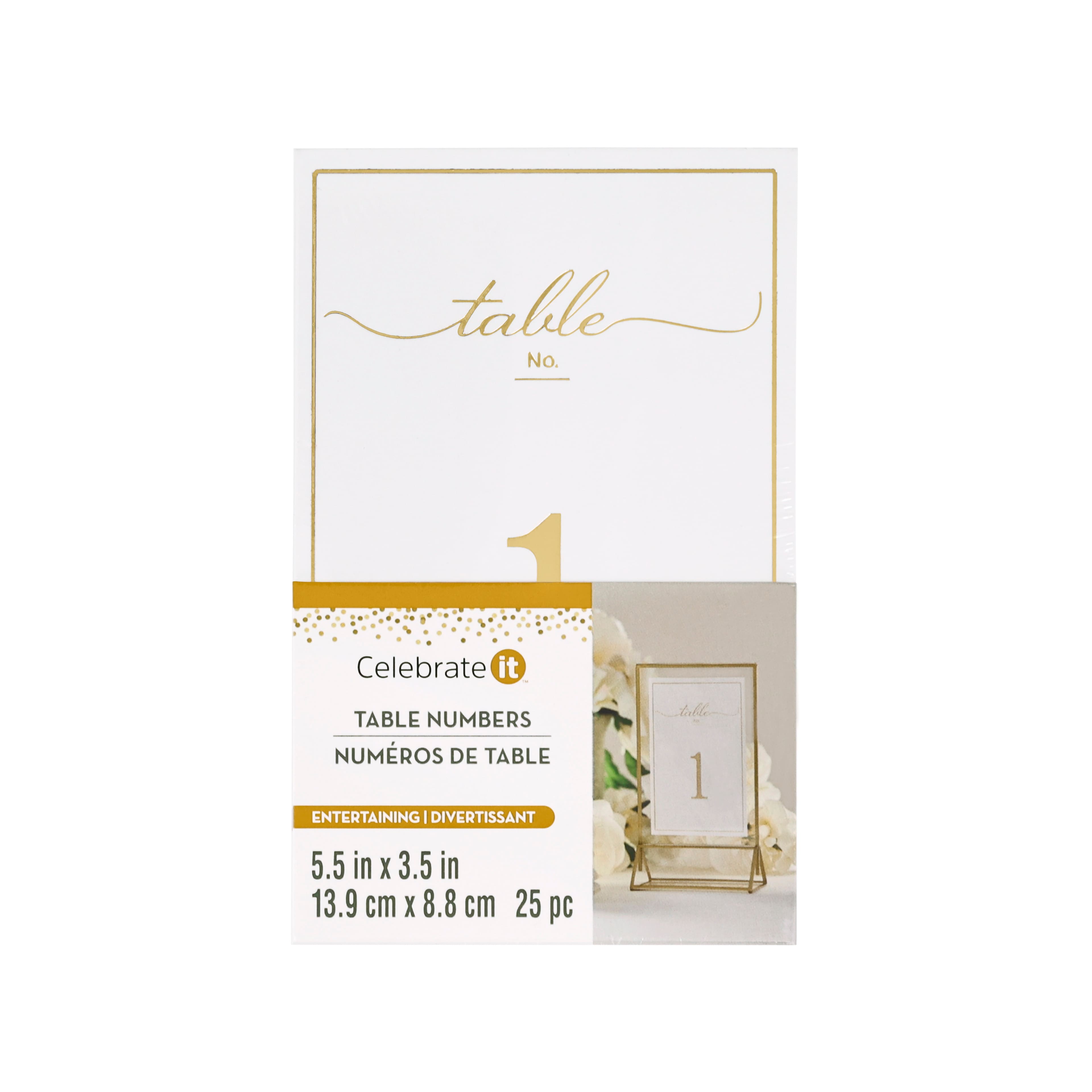 6 Pack: 5.5" x 3.5" Gold 1 to 25 Table Number Card Set by Celebrate It™