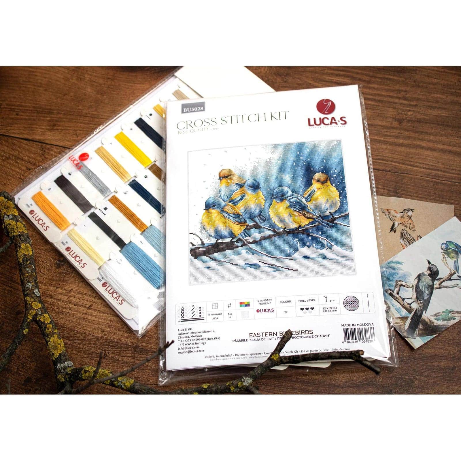 Luca-S Eastern Bluebirds Counted Cross Stitch Kit