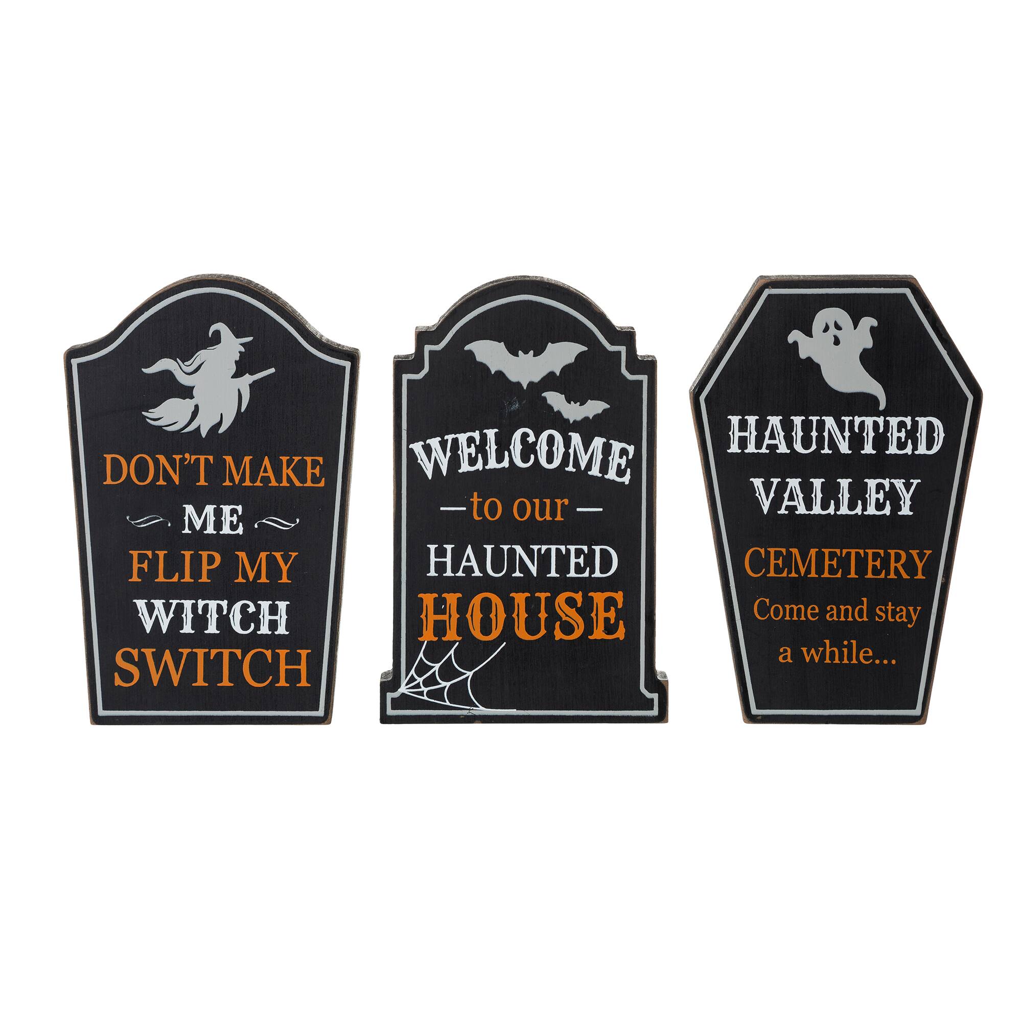 Glitzhome® 7" Tombstone Halloween Table Sign Set