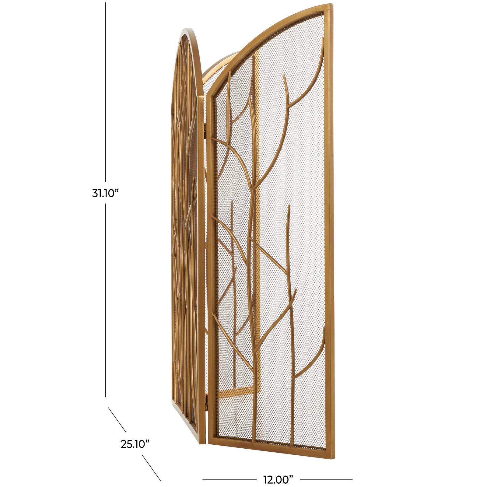 Gold Metal Tree Arched 3-Panel Fireplace Screen