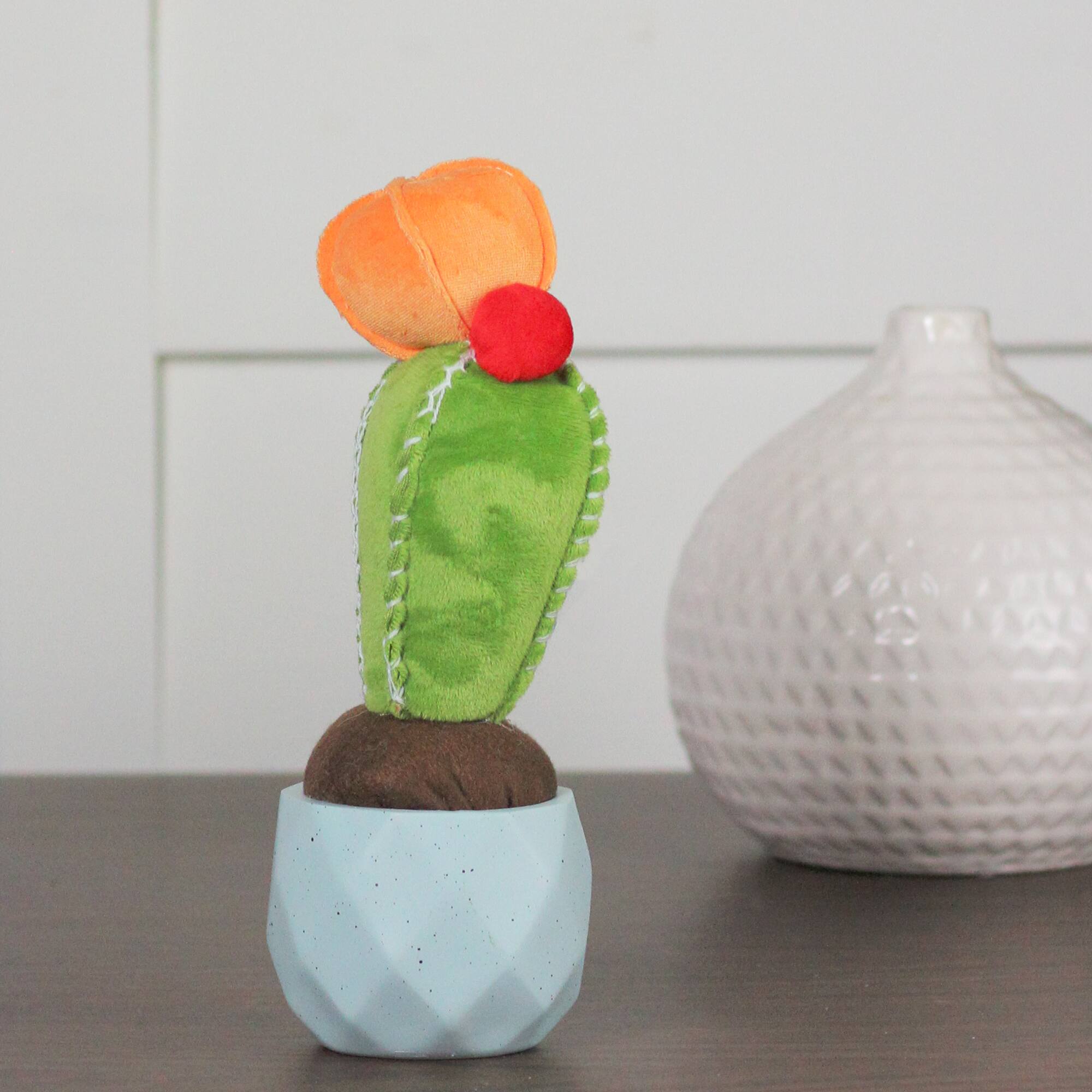 9.75&#x22; Artificial Flowering Cactus in Blue Pot