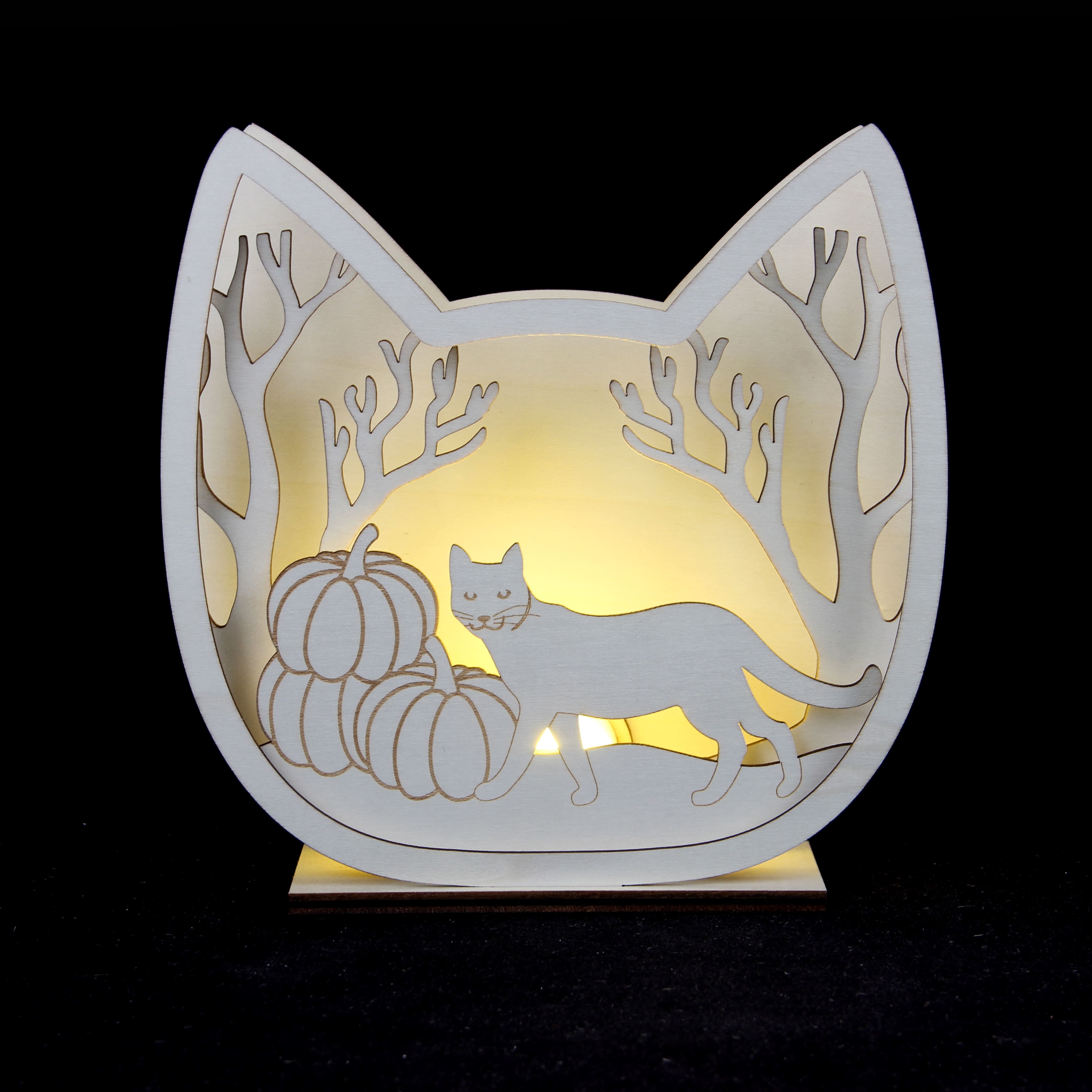 8.25&#x22; DIY Layered Cat LED Wood D&#xE9;cor by Make Market&#xAE;