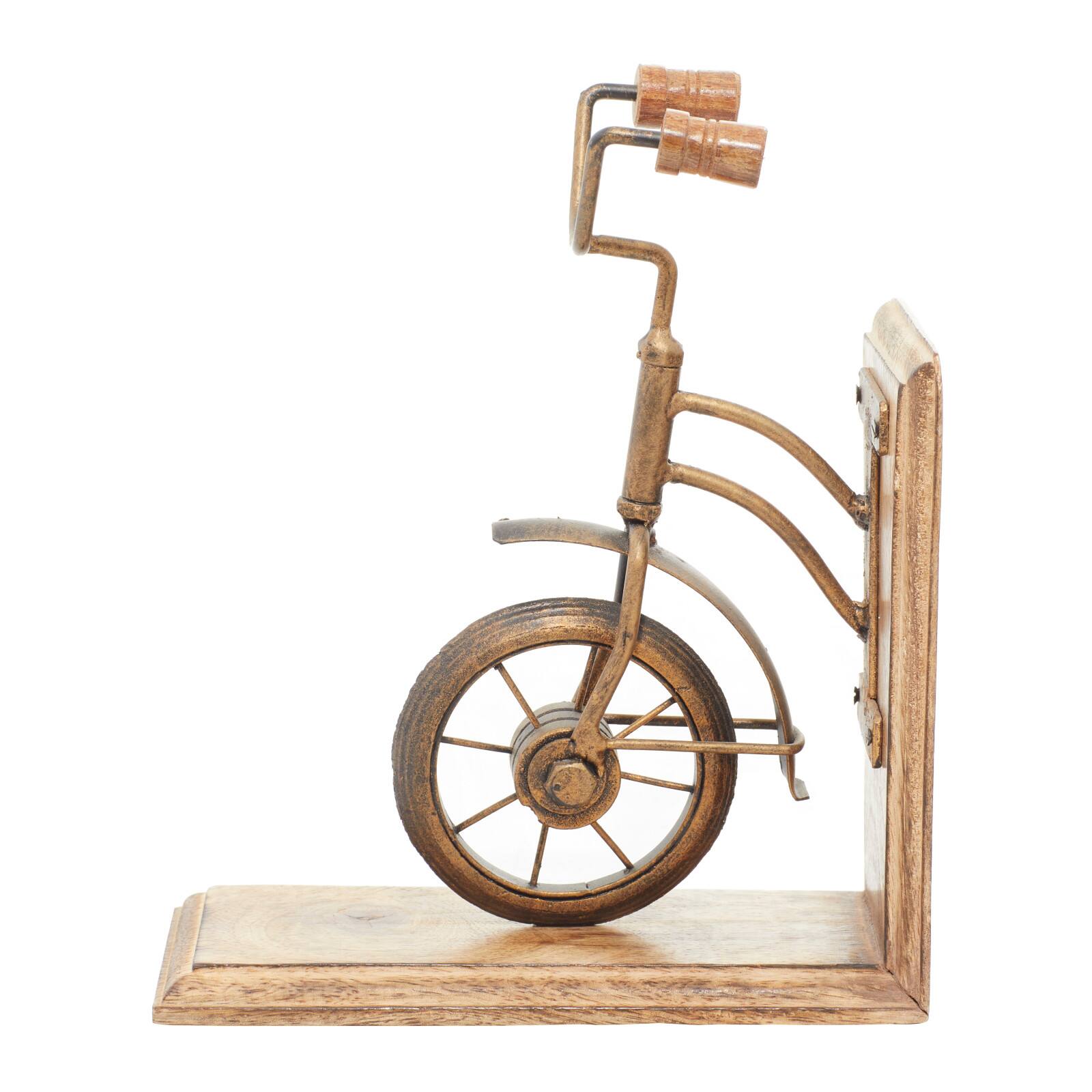 9&#x22; Brass &#x26; Wood Vintage Bicycle Bookends