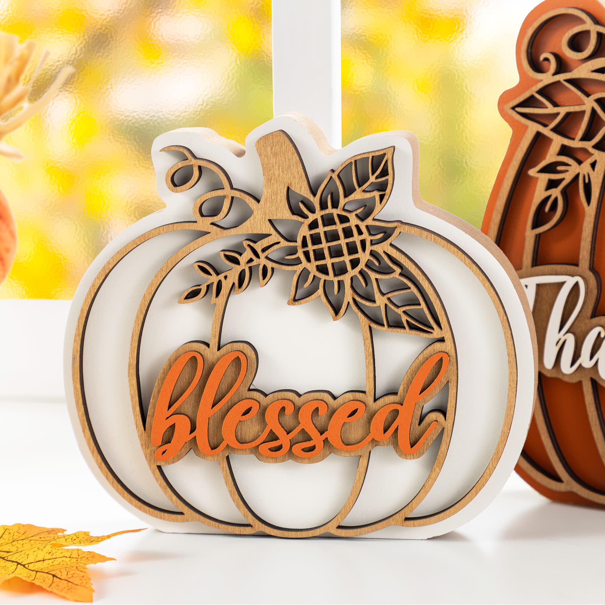 Glitzhome&#xAE; 8&#x22;H Thanksgiving Wooden Pumpkin Table Decor Set