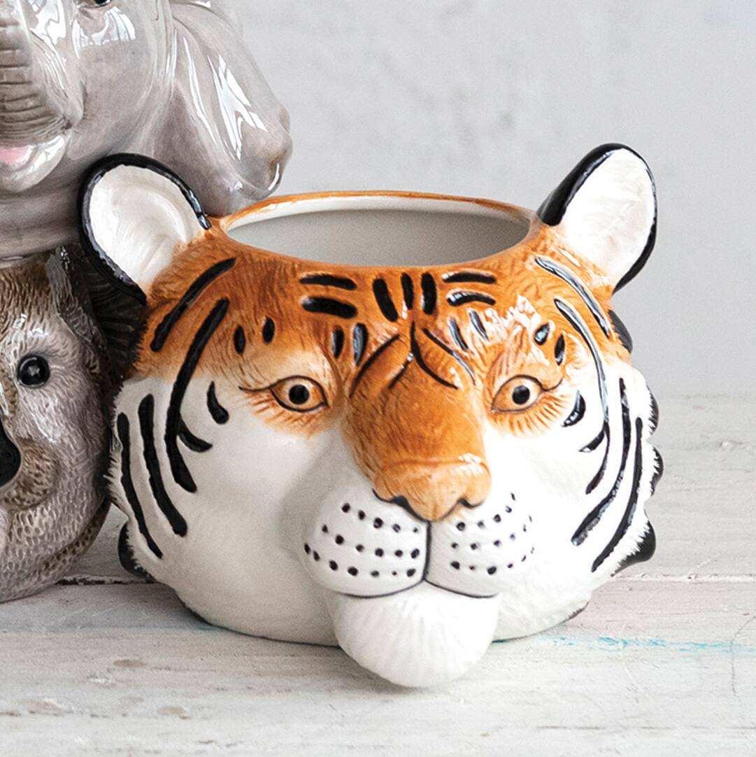 Hello Honey&#xAE; 6&#x22; Round Ceramic Tiger Head Planter