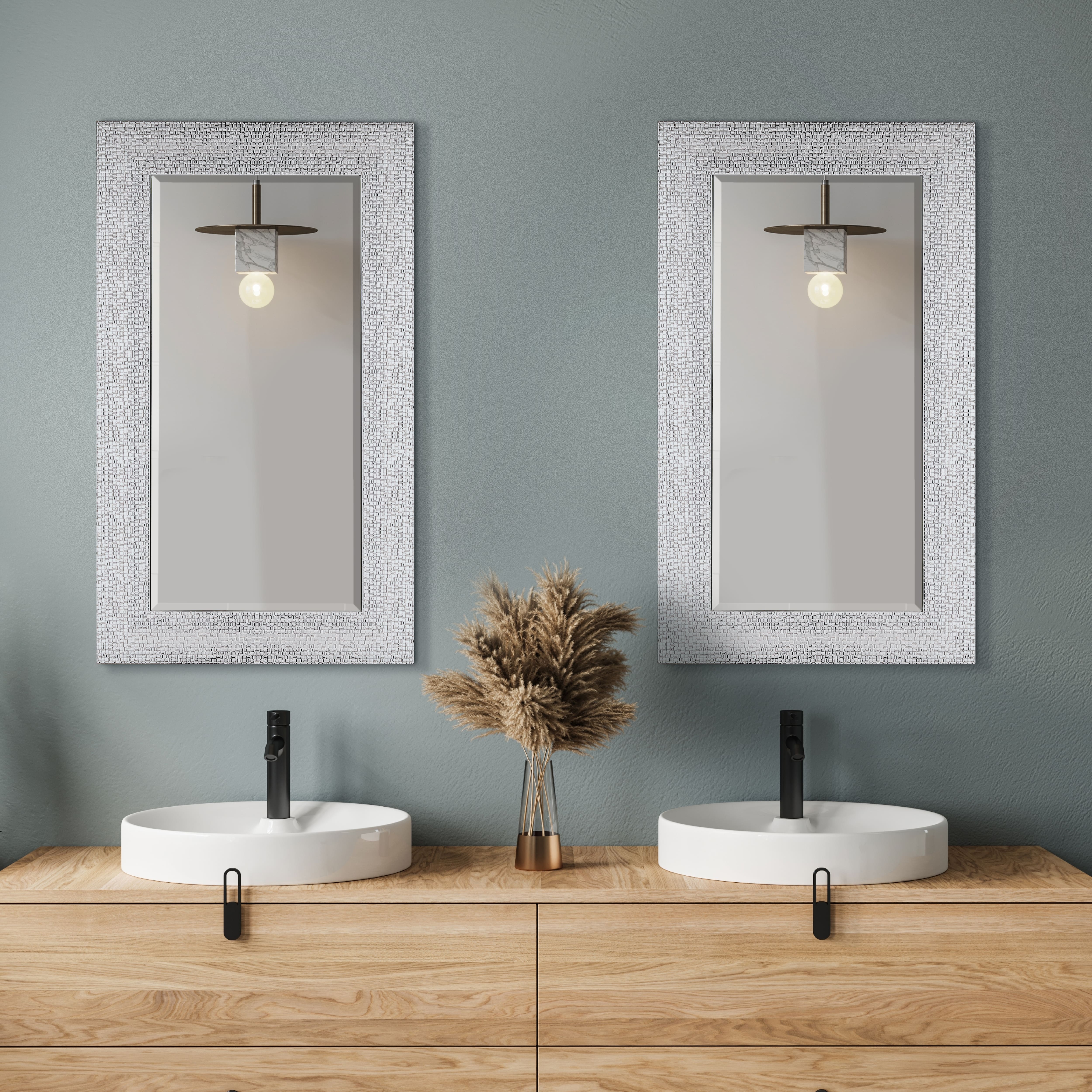 Head West 29&#x22; Chrome &#x26; White Tile Textured Frame Vanity Mirror