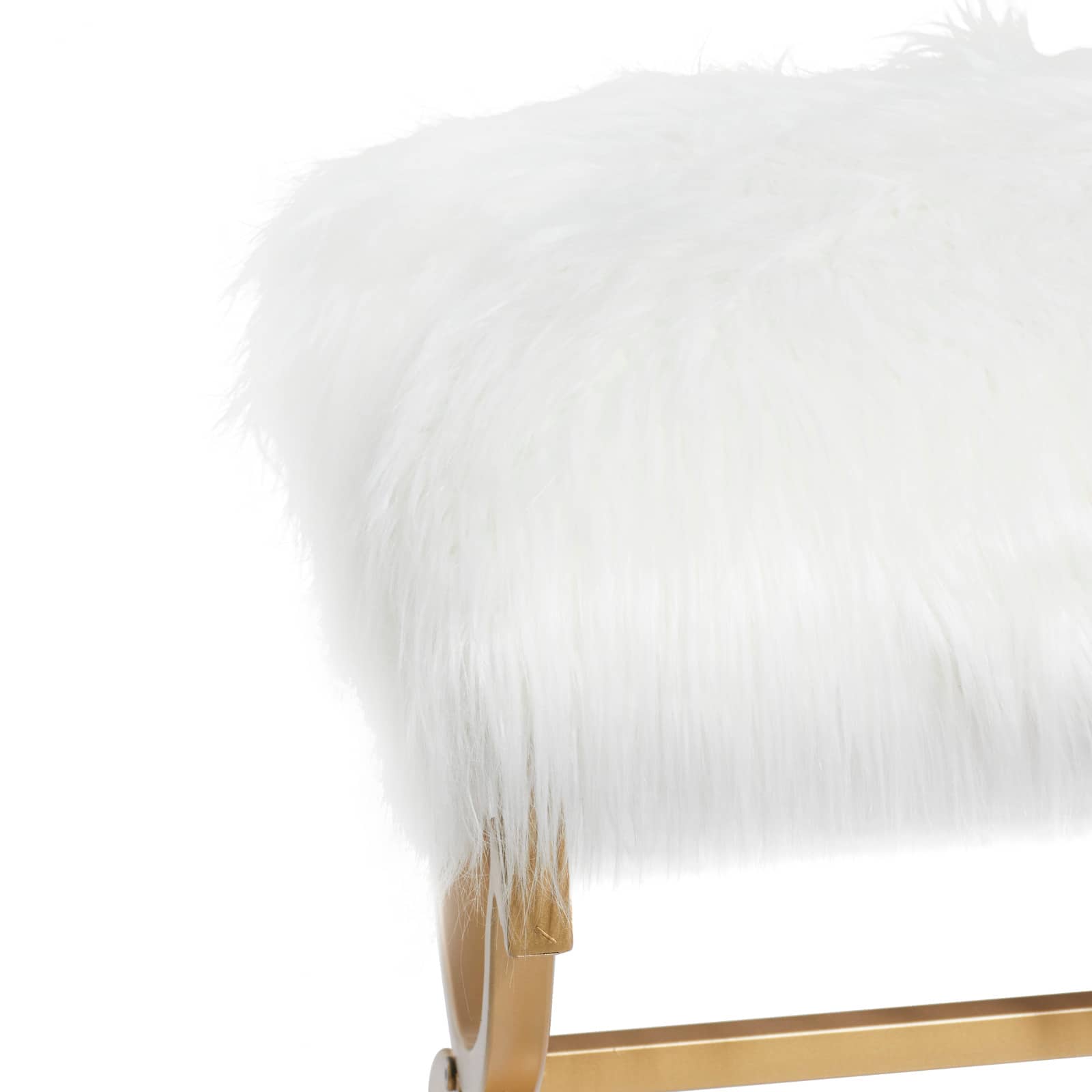 White Fur &#x26; Metal Contemporary Bench