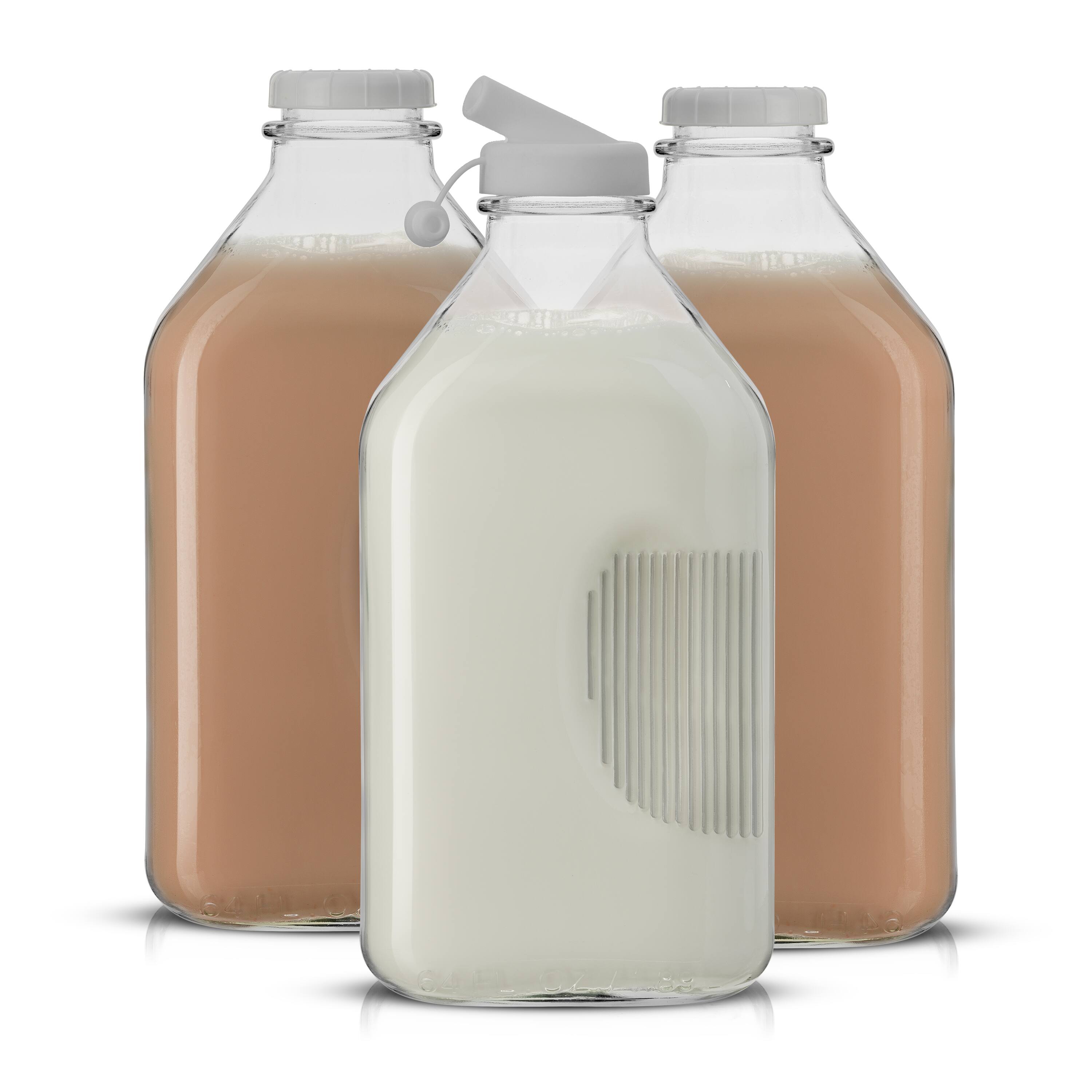 JoyJolt® Reusable Glass Milk Bottle Set with Lid & Pourer