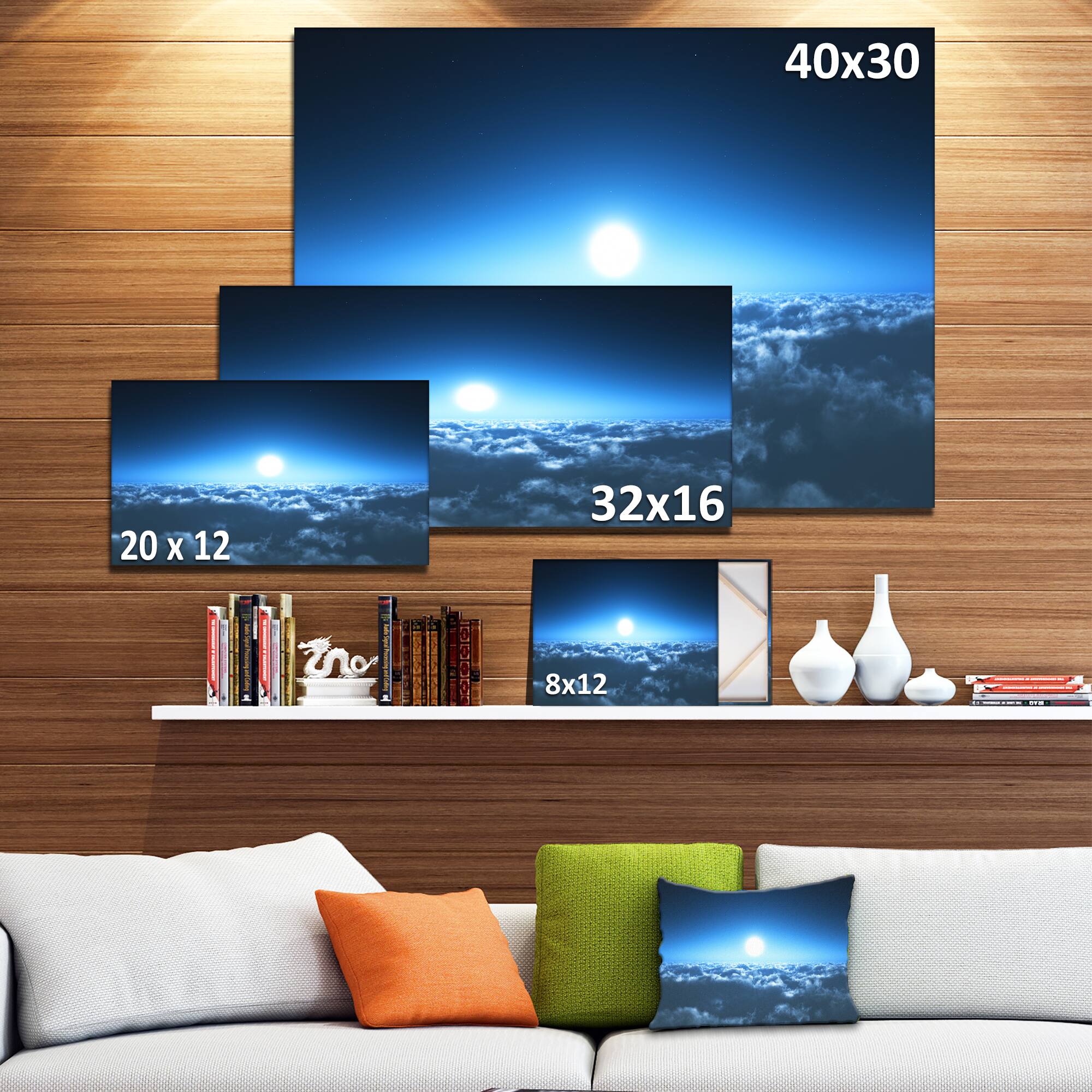 Designart - Night Flight above Clouds - Extra Large Wall Art Landscape