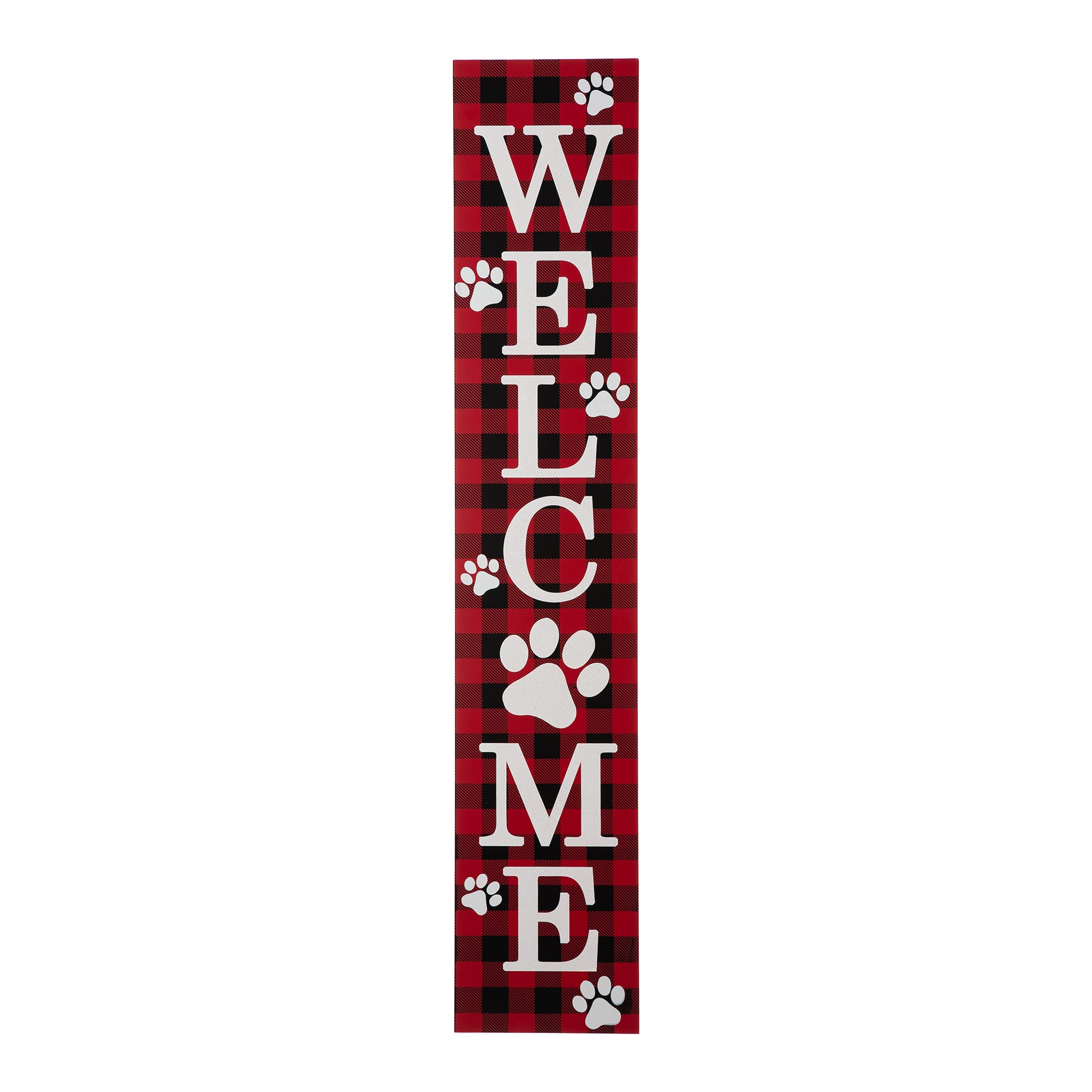 Glitzhome&#xAE; 42&#x22; Plaid Pet &#x22;WELCOME&#x22; Wooden Porch Sign