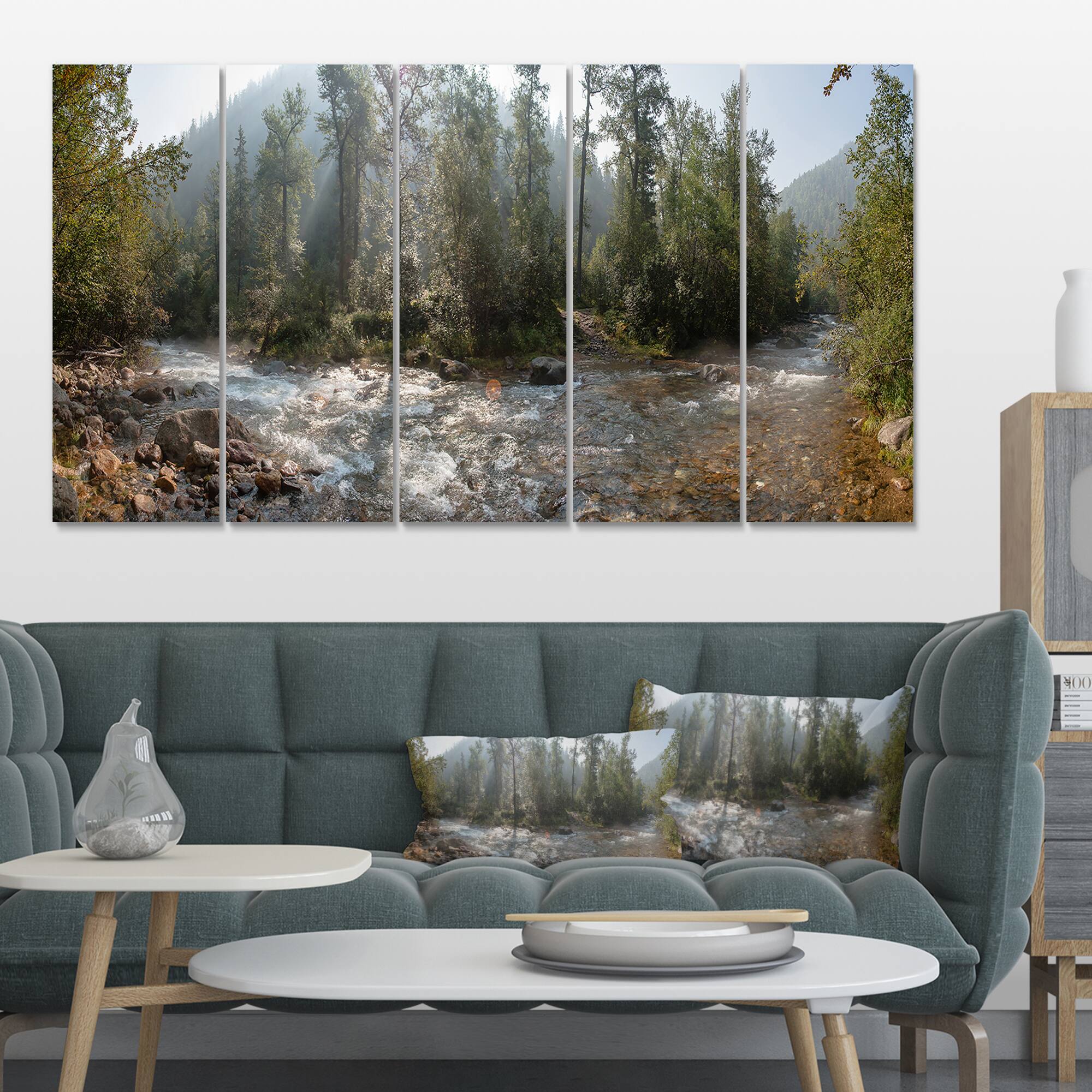 Designart - Mountain River Panorama - Landscape Canvas Art Print