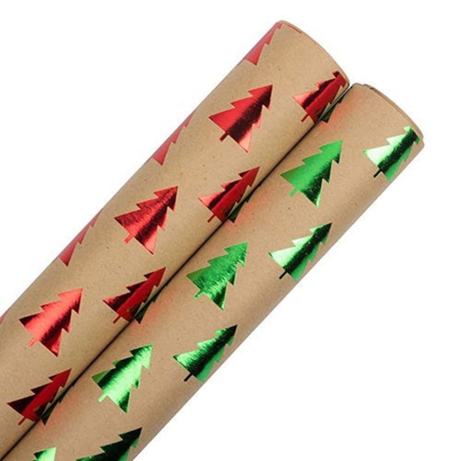 JAM Paper Red and Green Multicolor Christmas Trees Kraft Wrapping