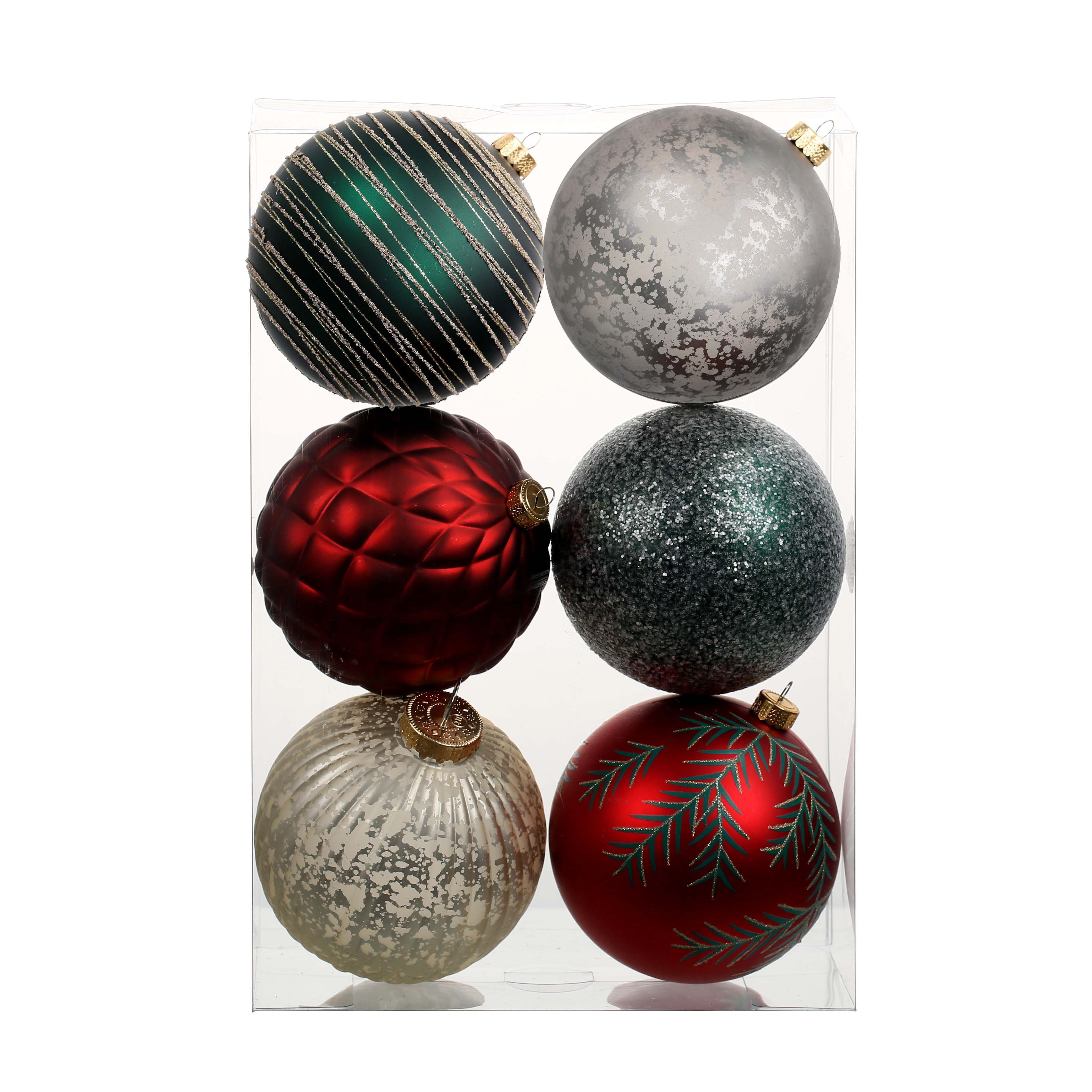 Ensemble de 6&#xA0;boules de No&#xEB;l incassables vertes, argent&#xE9;es et rouges de 120&#xA0;mm d&#x2019;Ashland