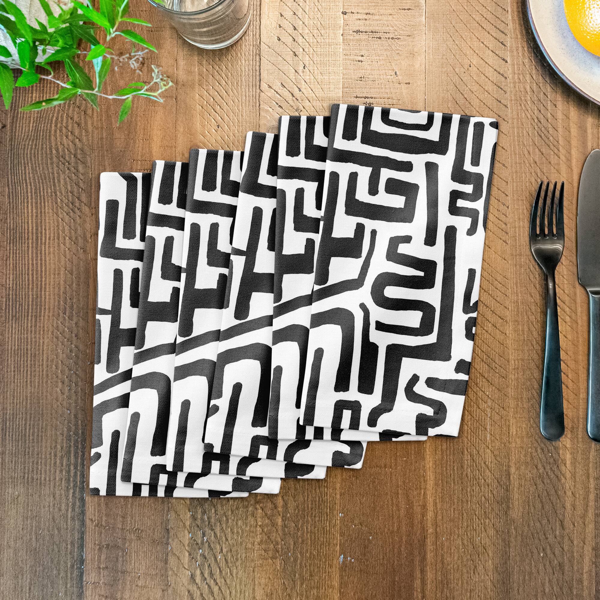 Black Maze Lines 10" x 10" Cotton Twill Napkin