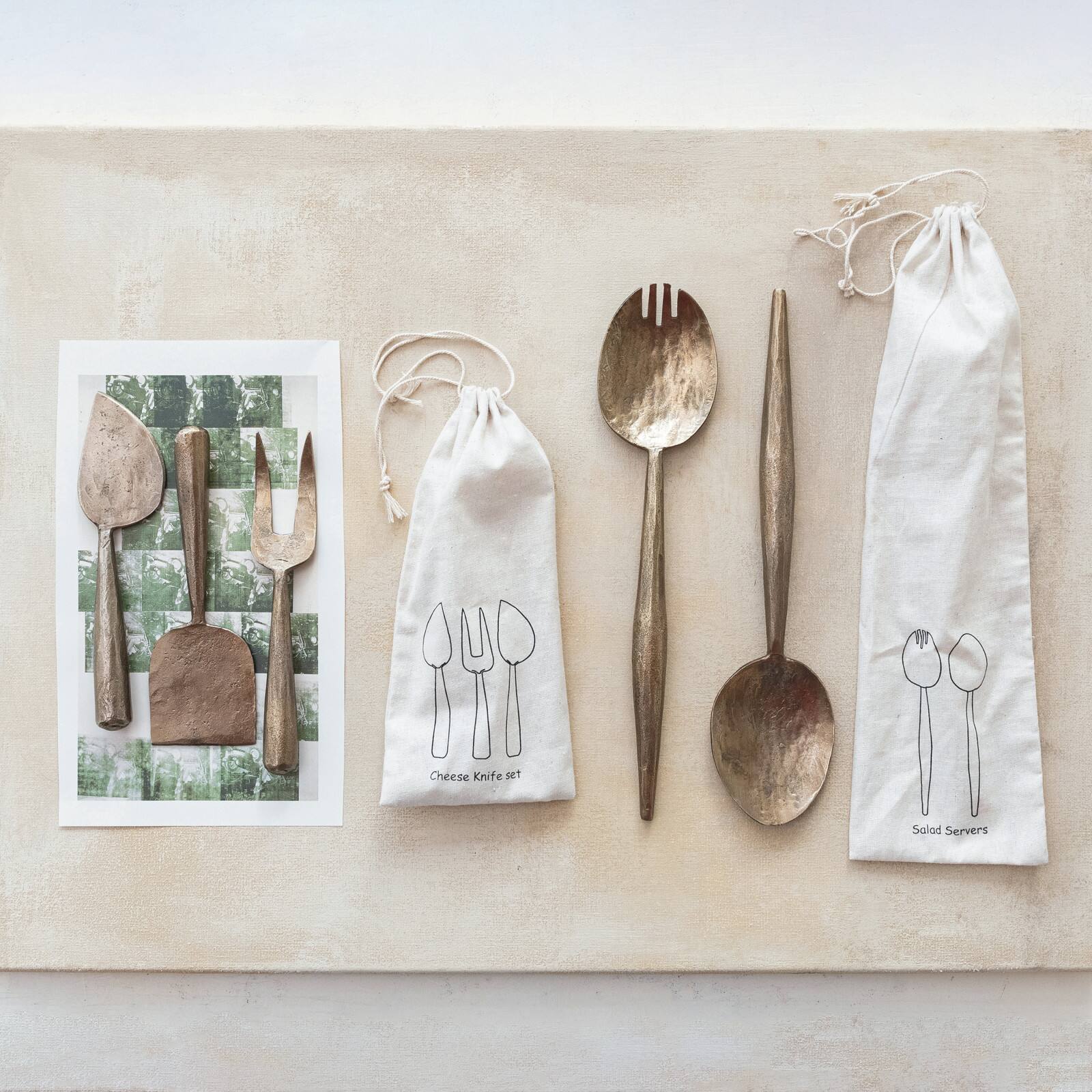 Hello Honey® Antique Gold Artisan Hand-Forged Metal Cheese Server Set