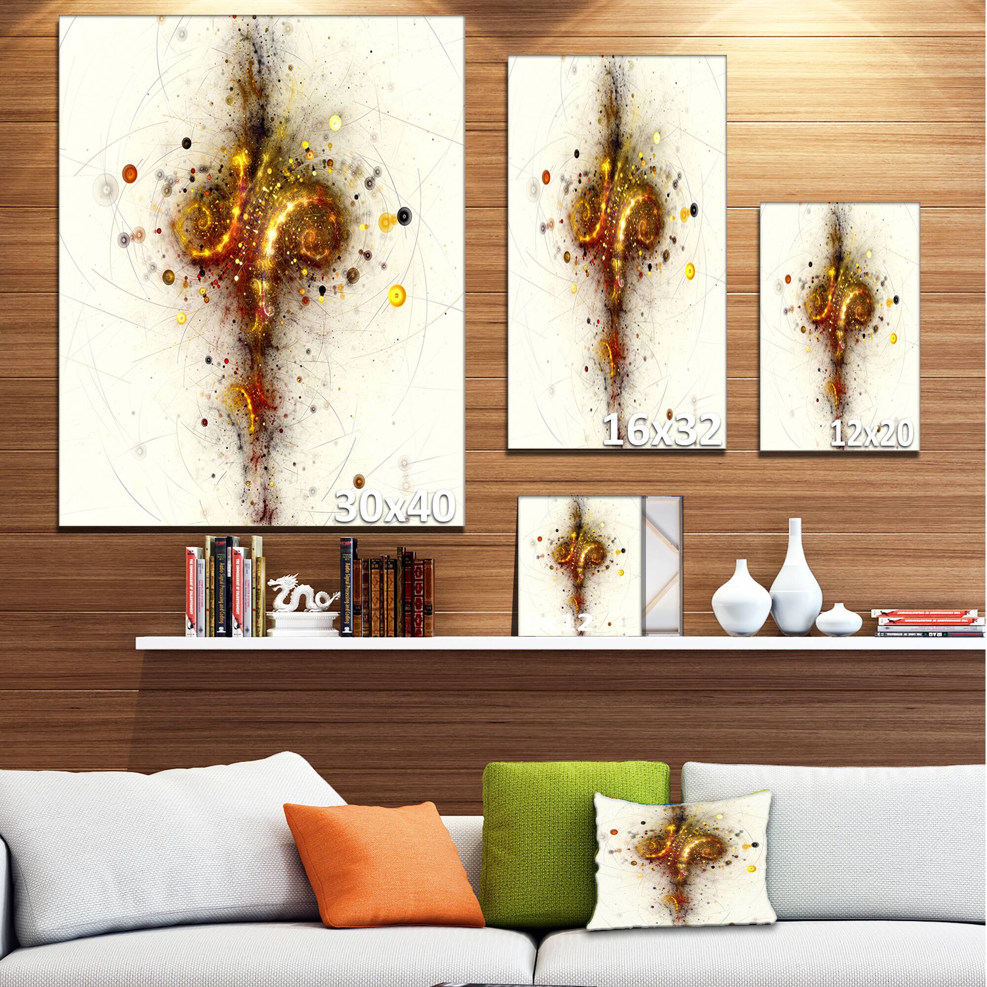 Designart - Dark Yellow Fractal Art Design - Abstract Canvas Wall Art Print