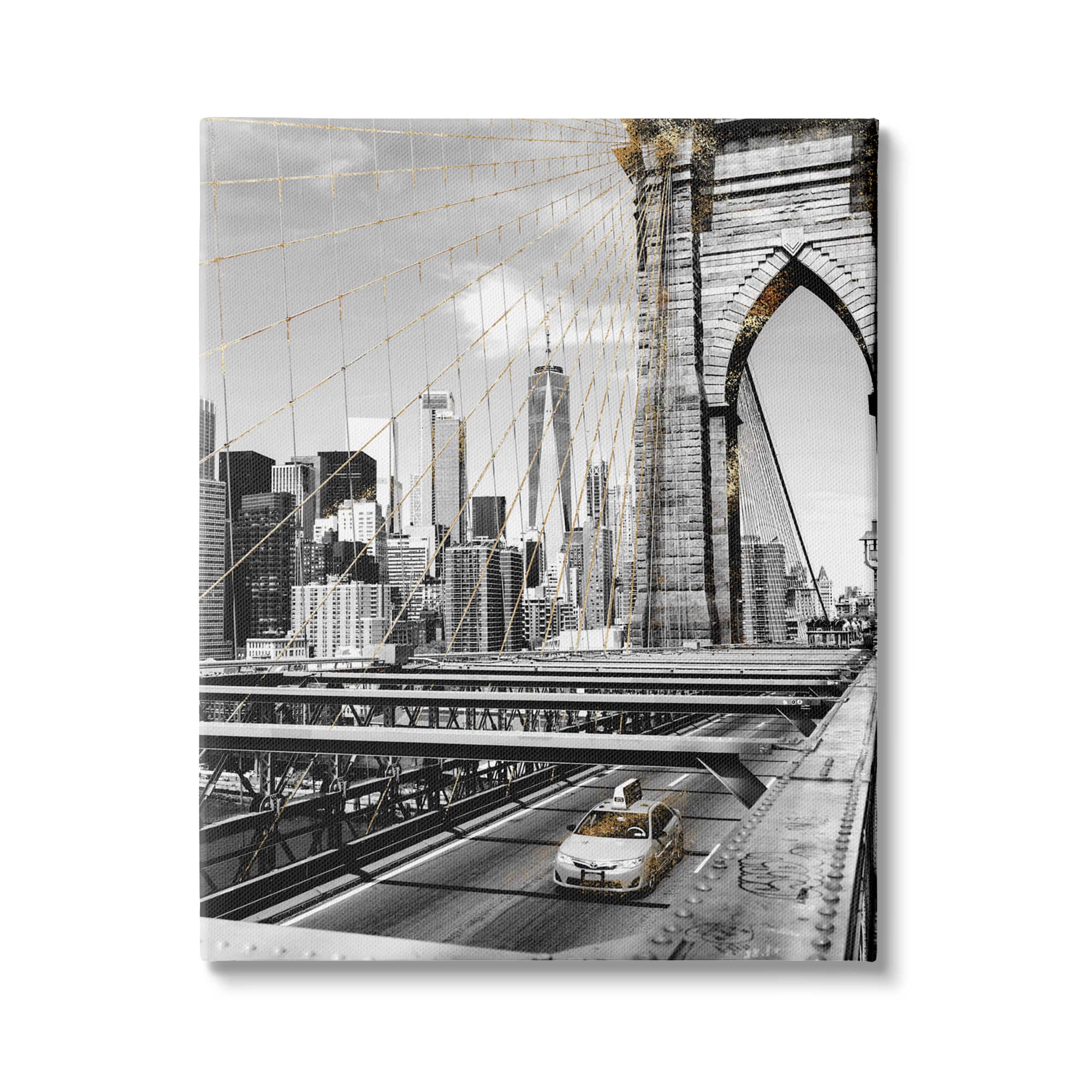 Stupell Industries Brooklyn Bridge Urban City Architecture Taxi Driving Photography Canvas Wall Art