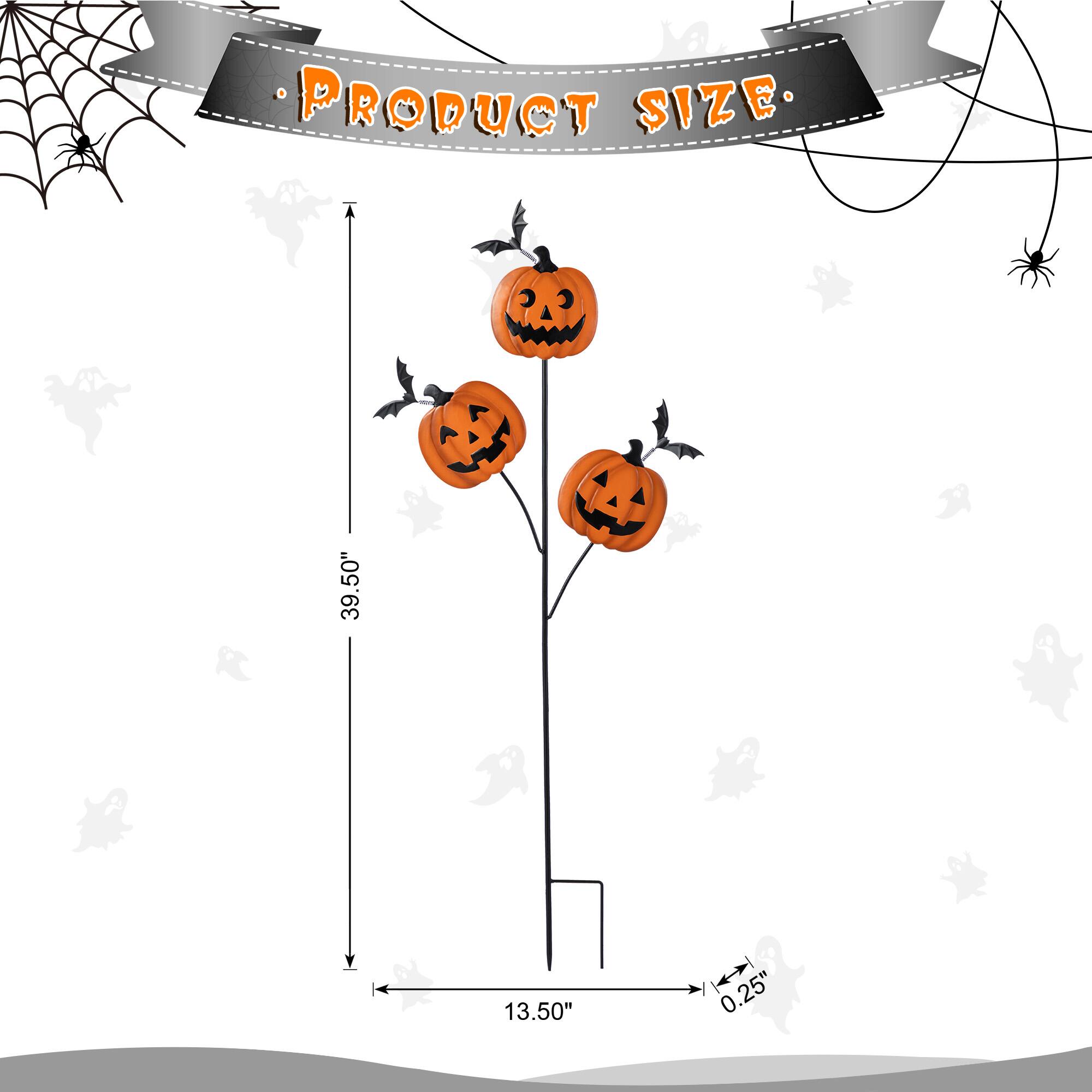 Glitzhome&#xAE; 39.5&#x22;H Halloween Metal Triple Pumpkin with Spring Bats Yard Stake