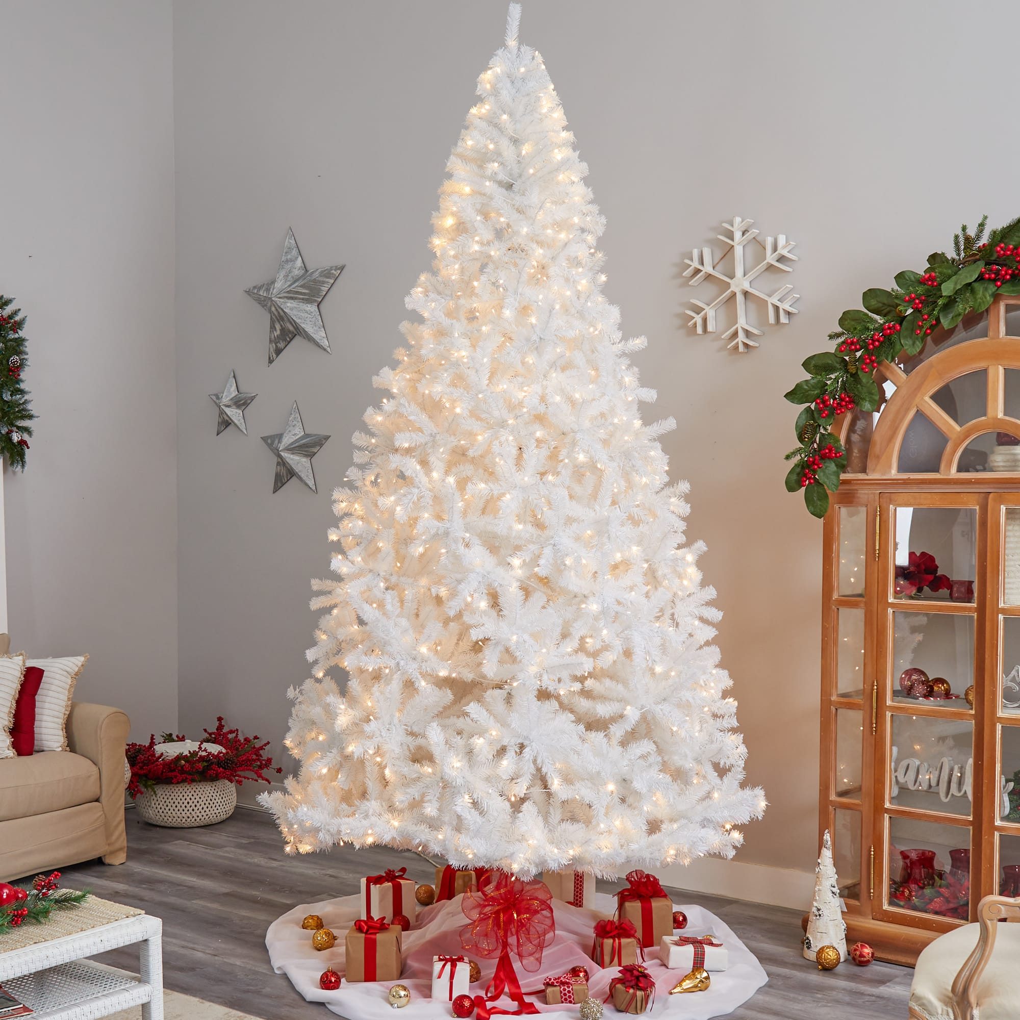 11ft. Pre-Lit White Artificial Christmas Tree, White LED Lights