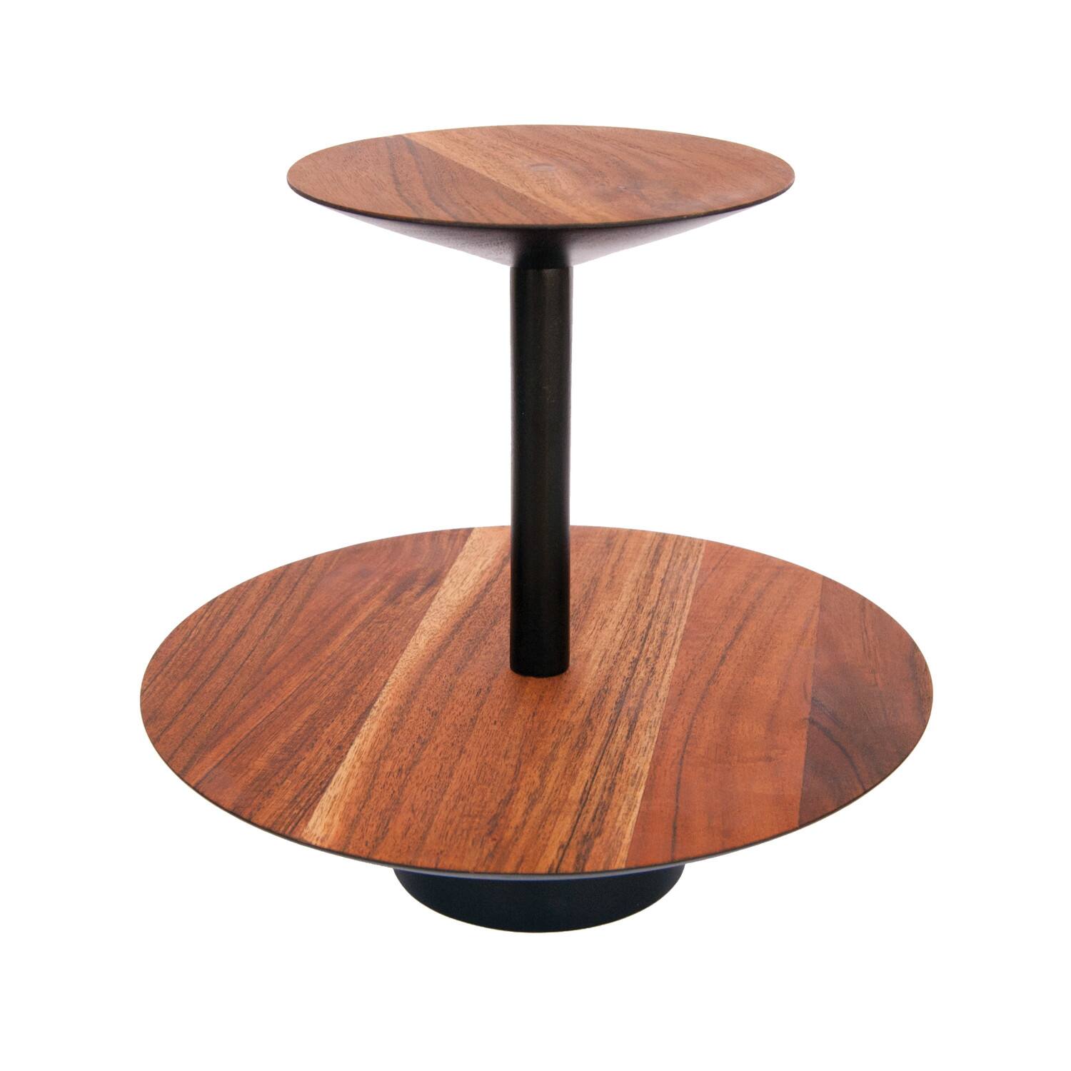 Hello Honey® 9" Round 2-Tier Acacia Wood & Metal Tray