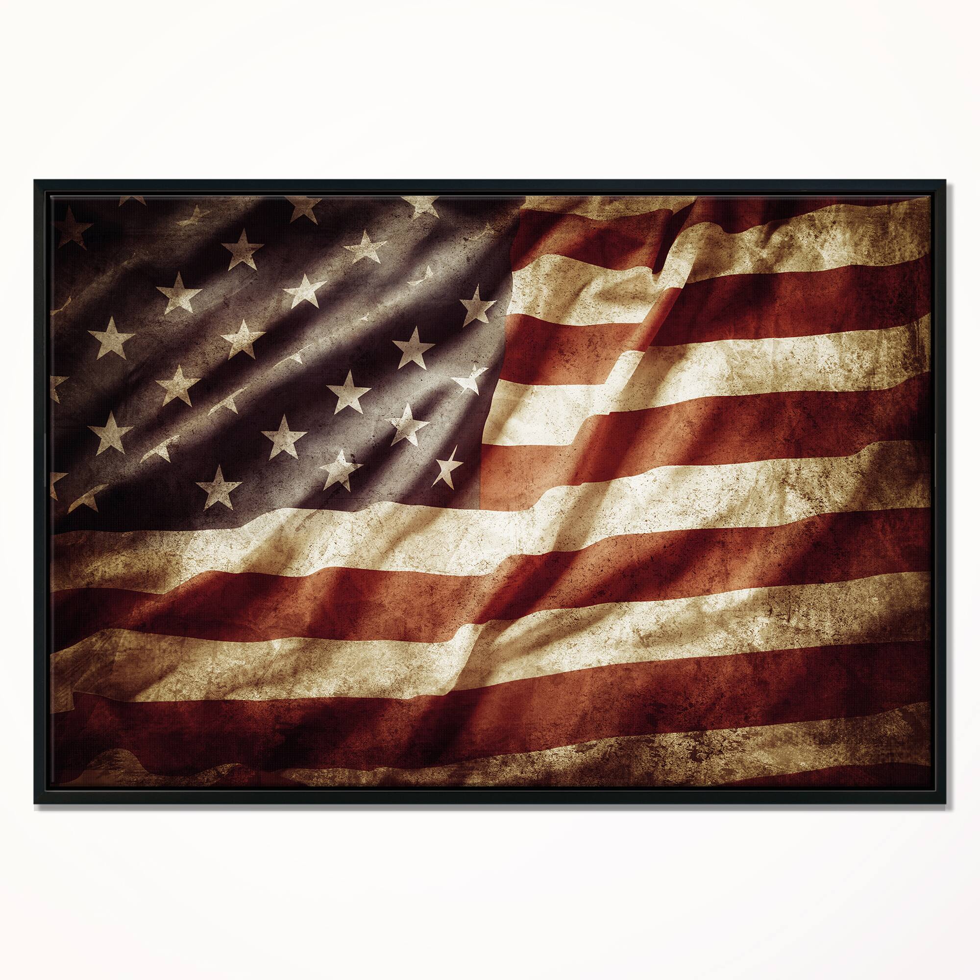 Designart - American Flag - Contemporary Framed Canvas Art Print