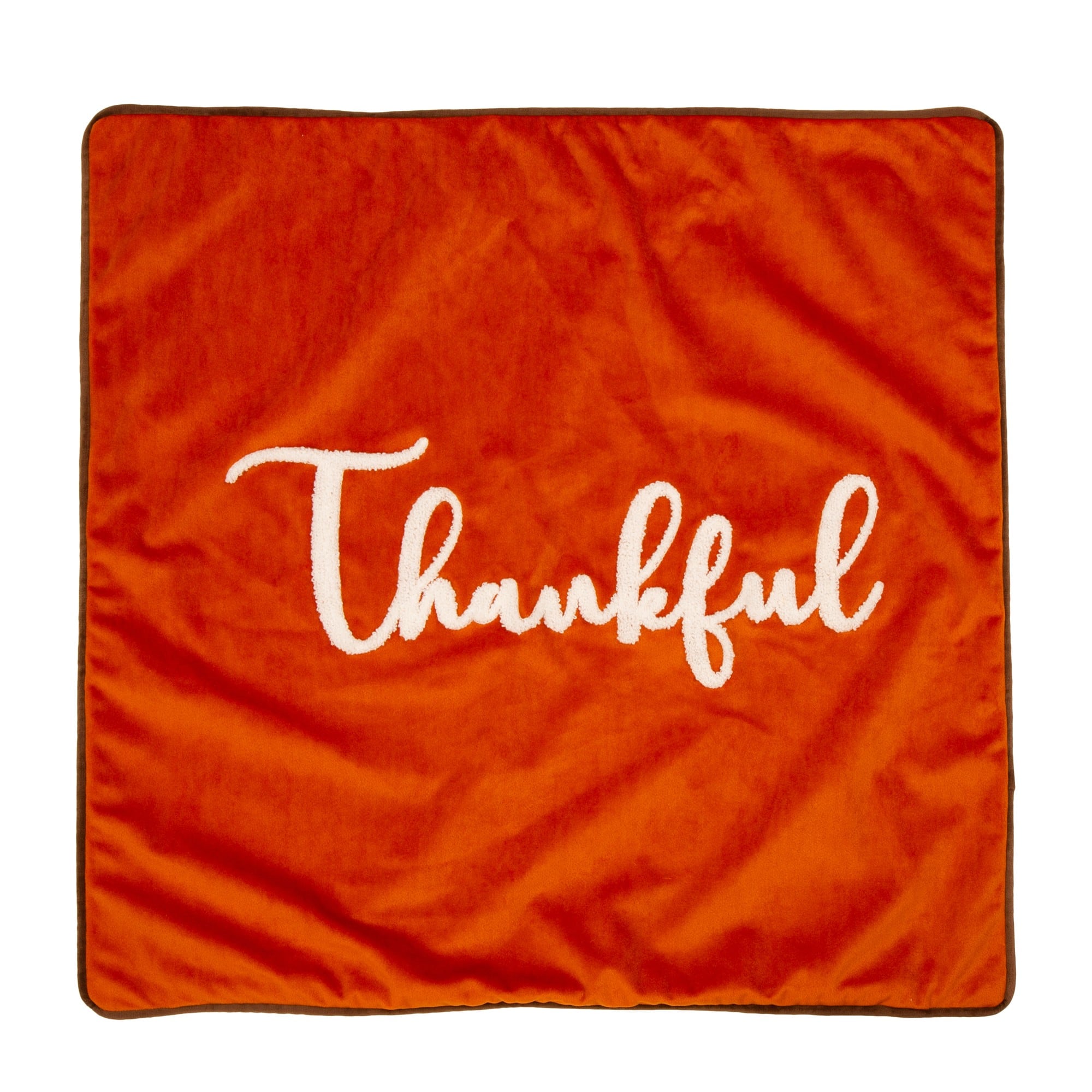 Glitzhome&#xAE; Orange Velvet Thankful Pillow Cover