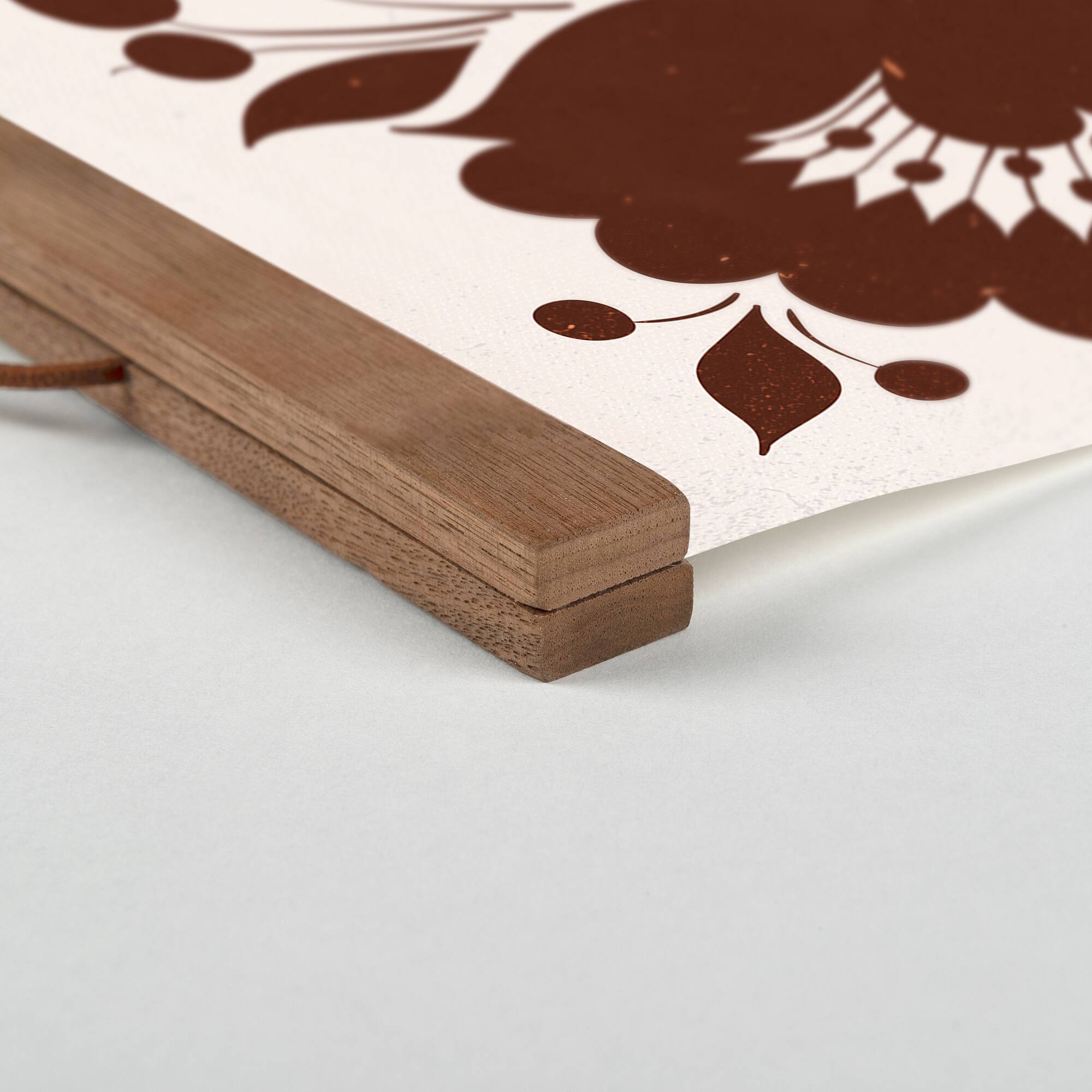 Rust Floral Teak Hanging Canvas Art