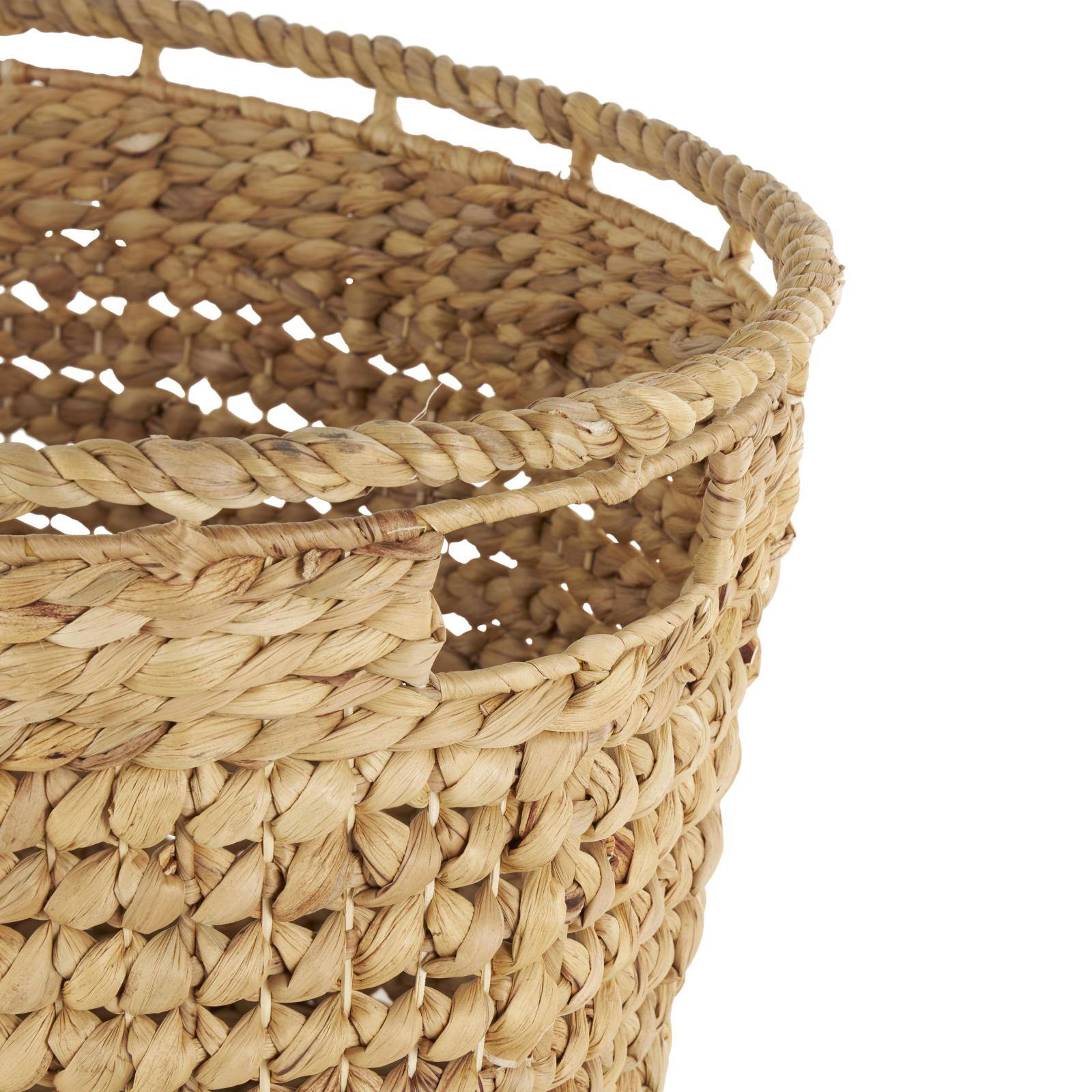 30" Brown Seagrass Handmade Woven Oval Storage Basket with Elevated Rim & Slot Handles