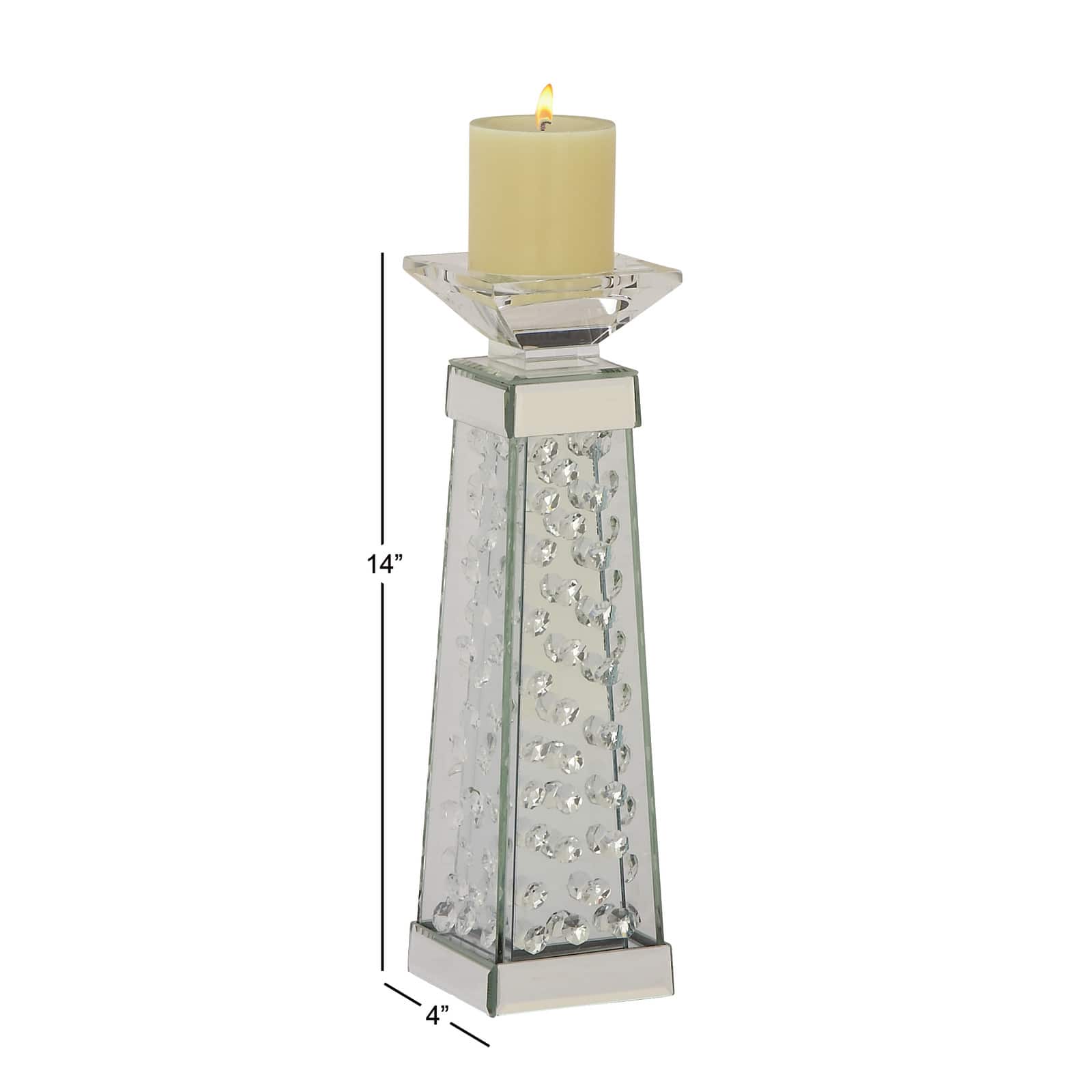 14'' Silver Glass Glam Candlestick Holder