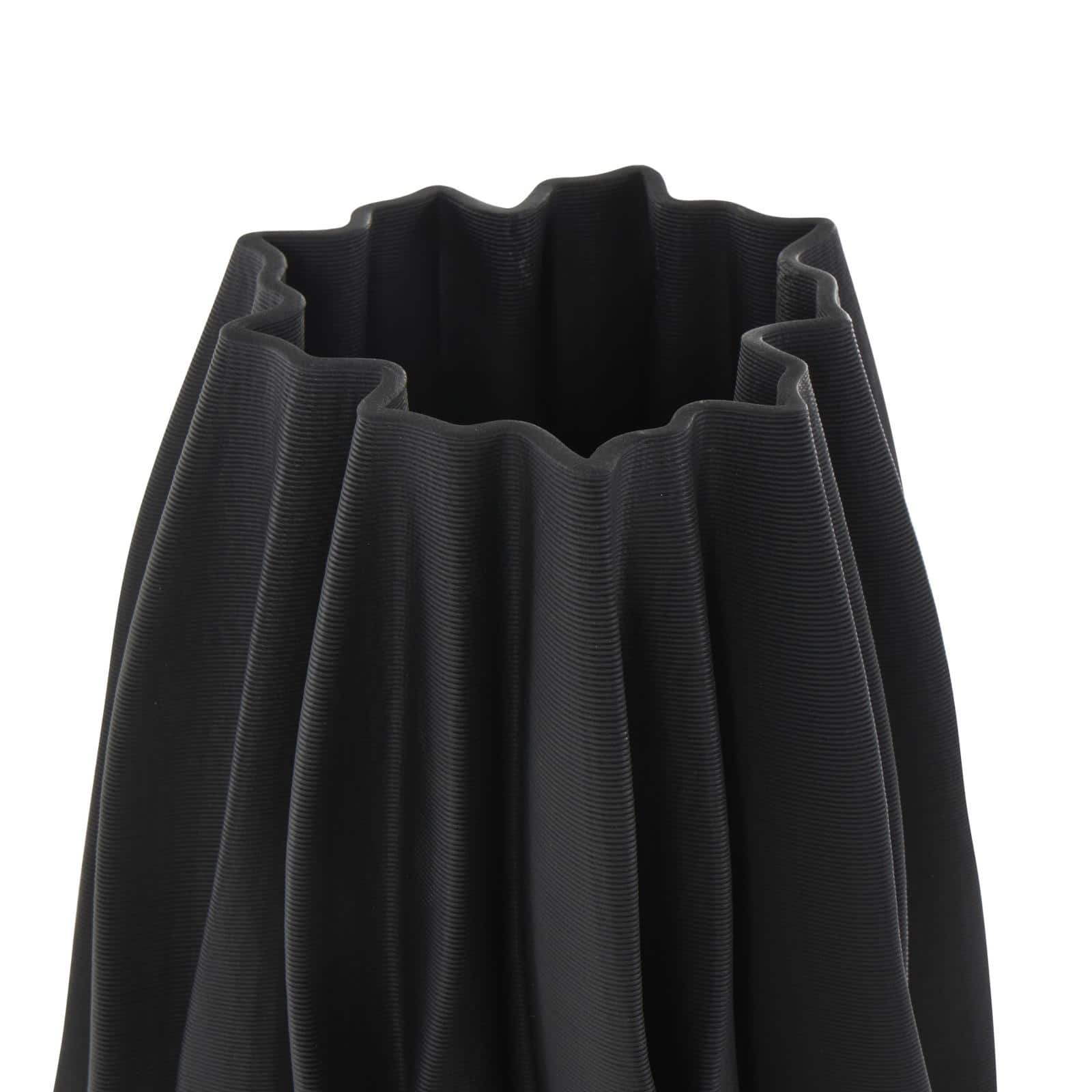 Black Abstract Dimensional Wavy Ribbed Ceramic Vase