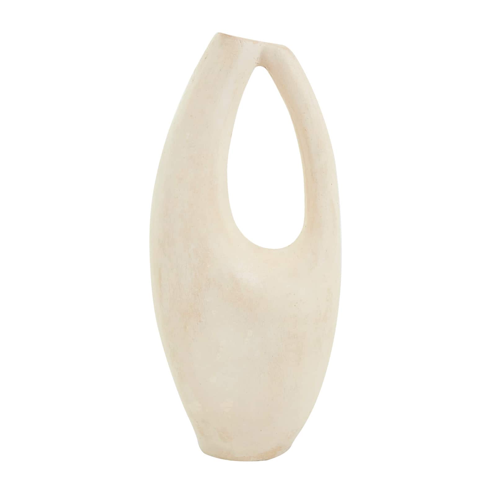 18" Beige Paper Mache Abstract Curved Vase with Handle