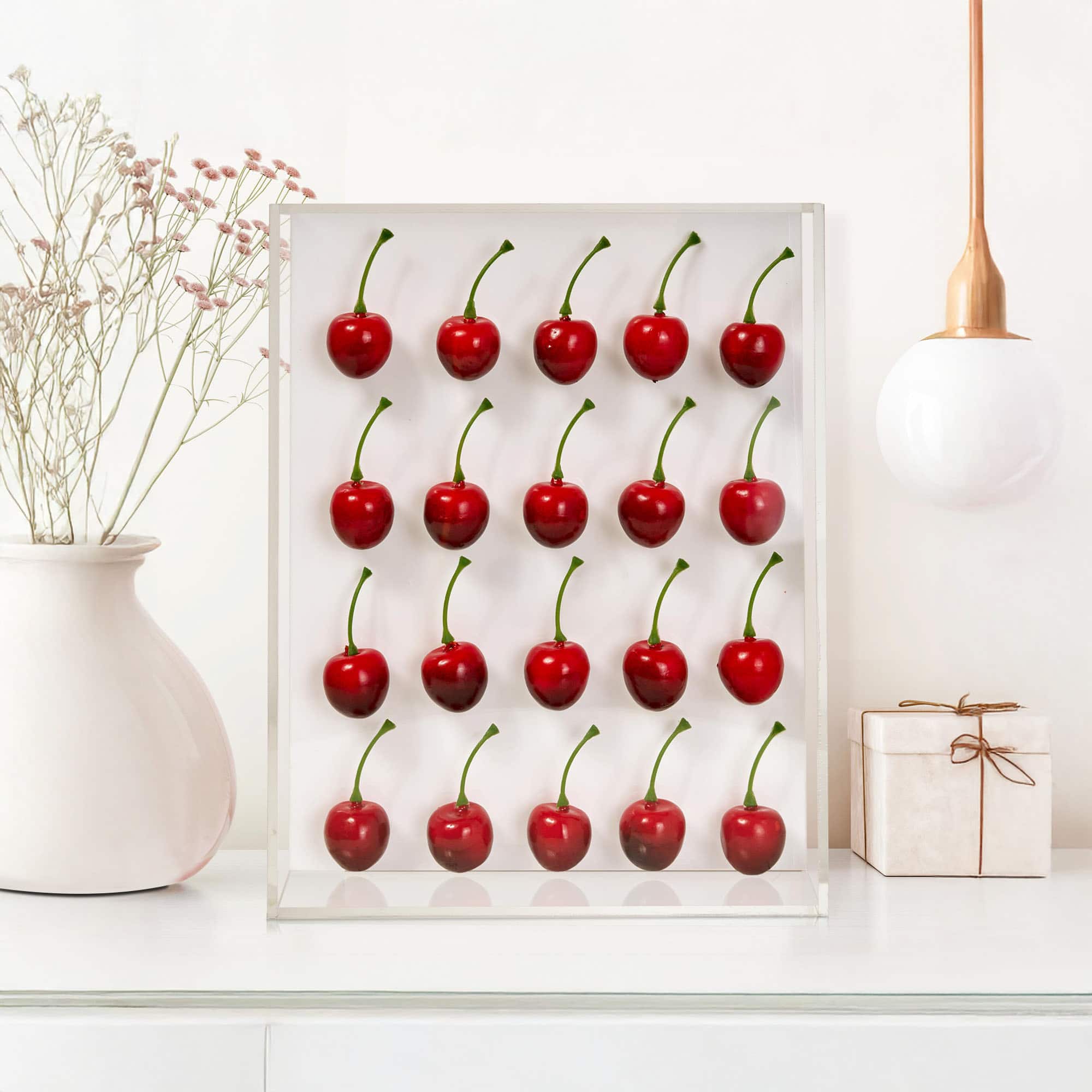 American Art Decor Acrylic Shadow Box, Red Cherry Wall Décor, 2.25" x 8.25" x 10.5", Set of 20