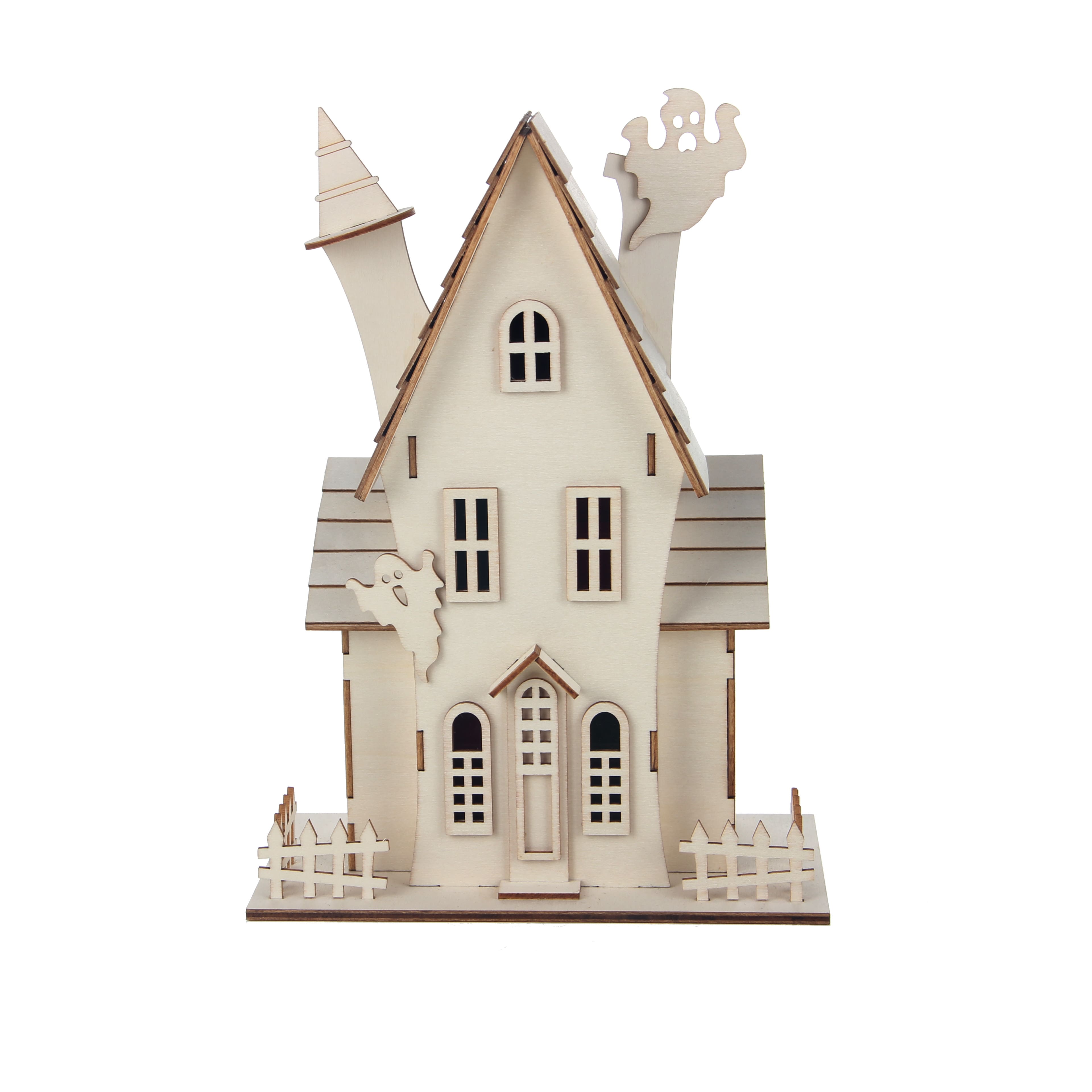 11.25&#x22; DIY Ghost House LED Wood D&#xE9;cor by Make Market&#xAE;