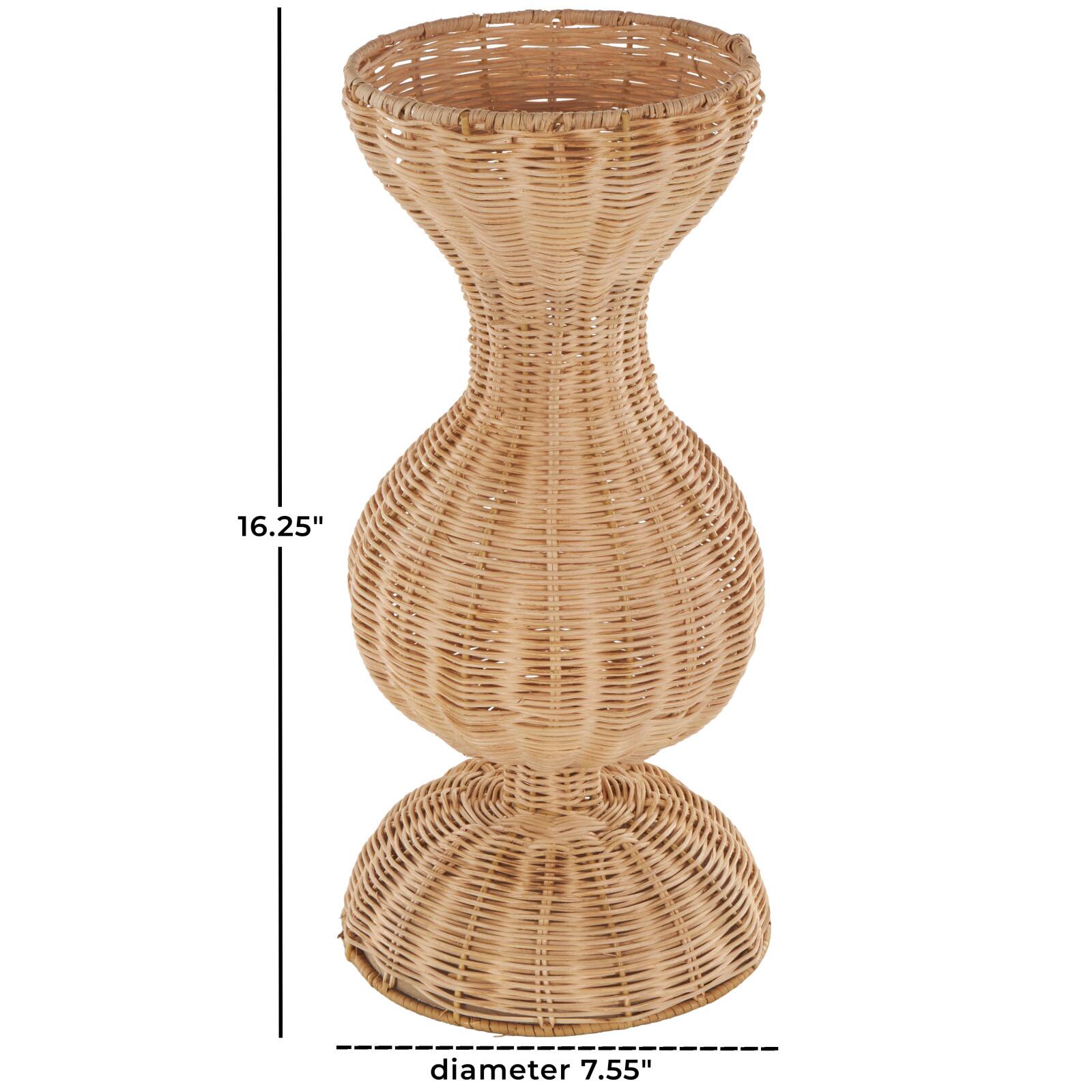 16.25" Brown Rattan Hourglass Vase with Dome Base