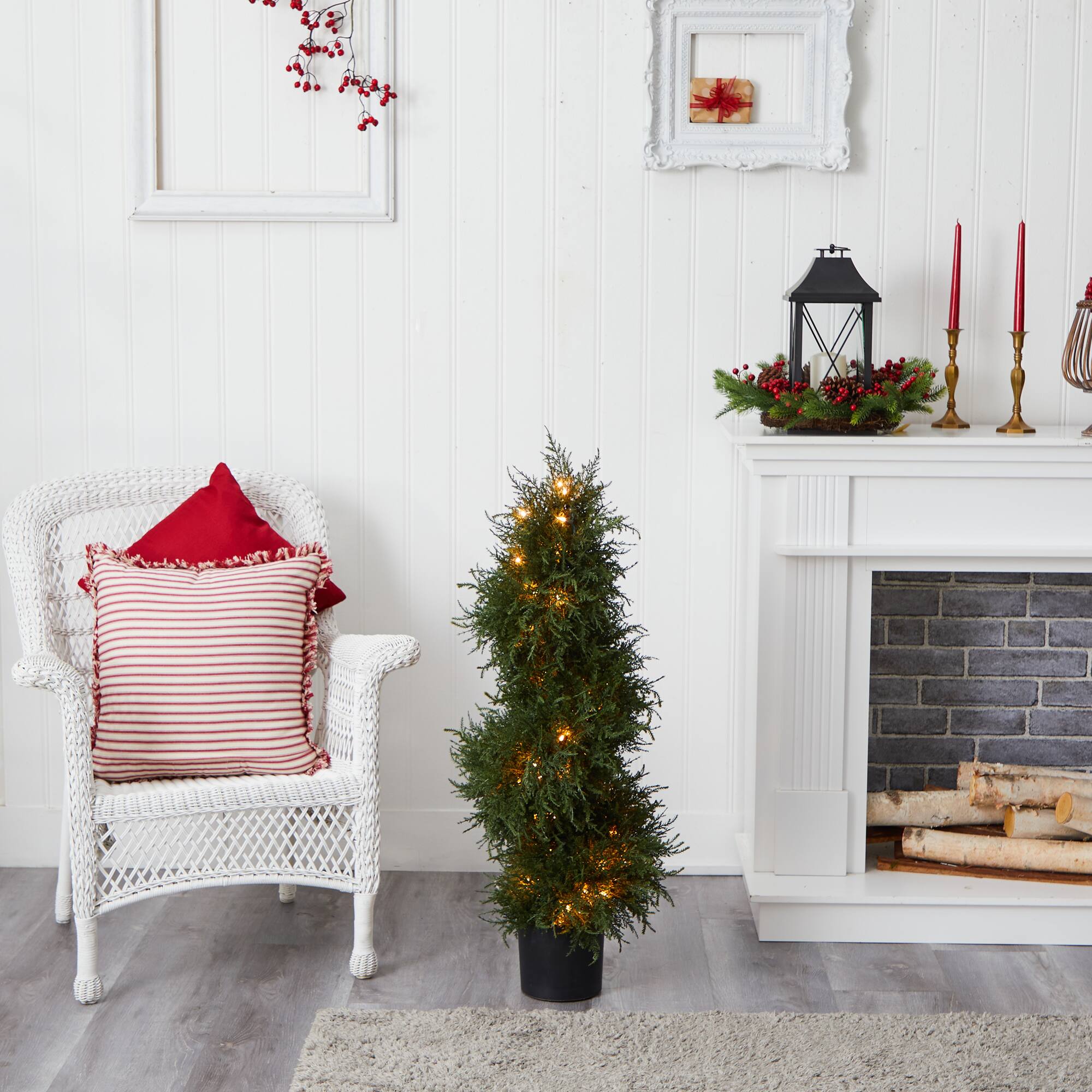 3.5ft. Pre-Lit Potted Cedar Spiral Topiary