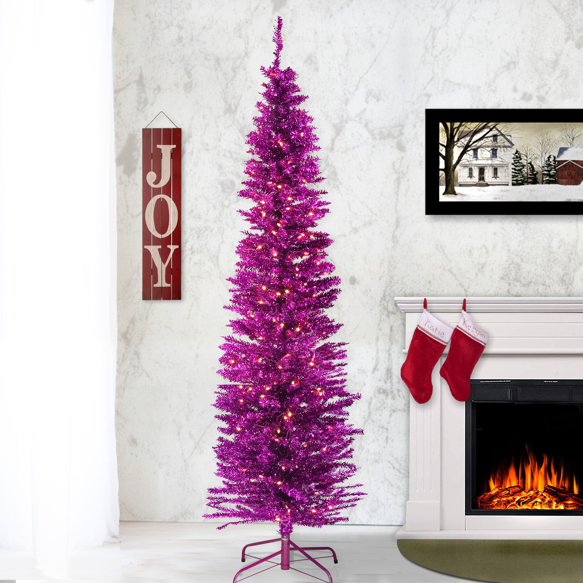 7ft. Pre-Lit Pink Tinsel Artificial Christmas Tree