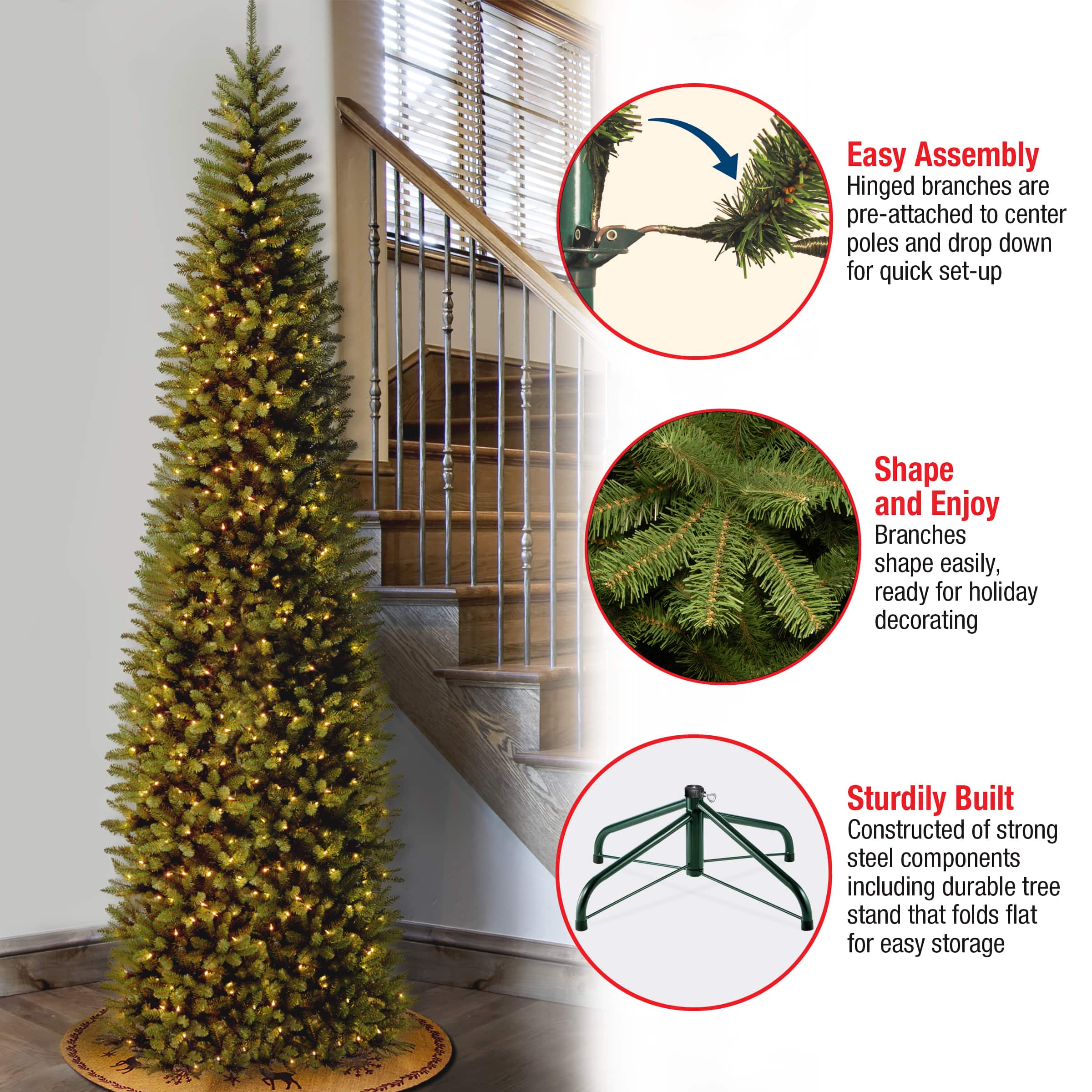 10 ft. Pre-lit Kingswood Fir Pencil Artificial Christmas Tree, Clear Lights
