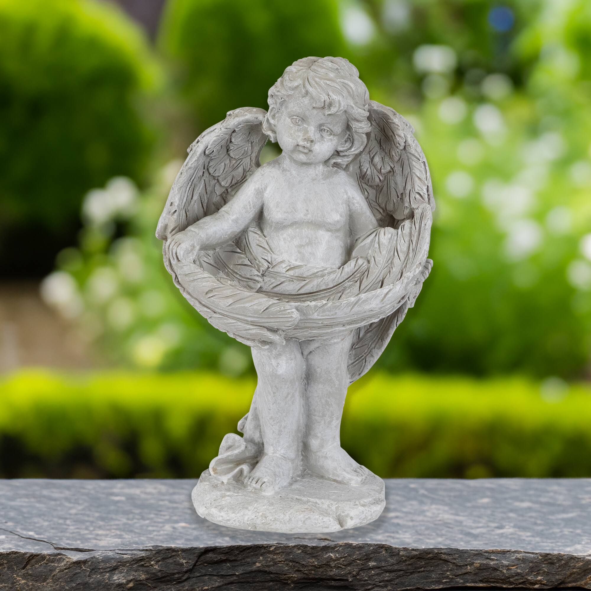 8" Cherub Wrapped in Wings Outdoor Garden Statue