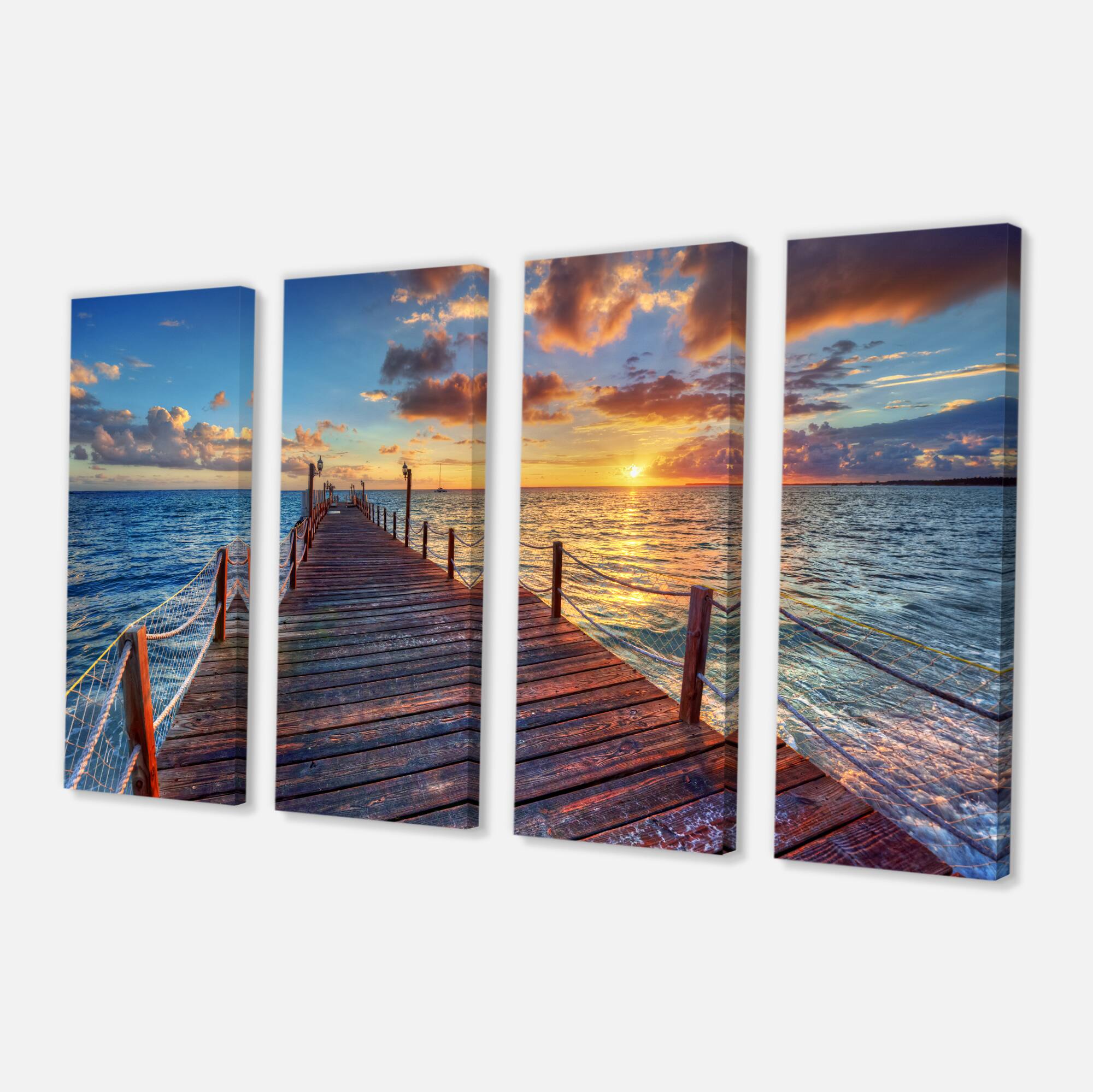 Designart - Beautiful Sunset over Sea Pier
