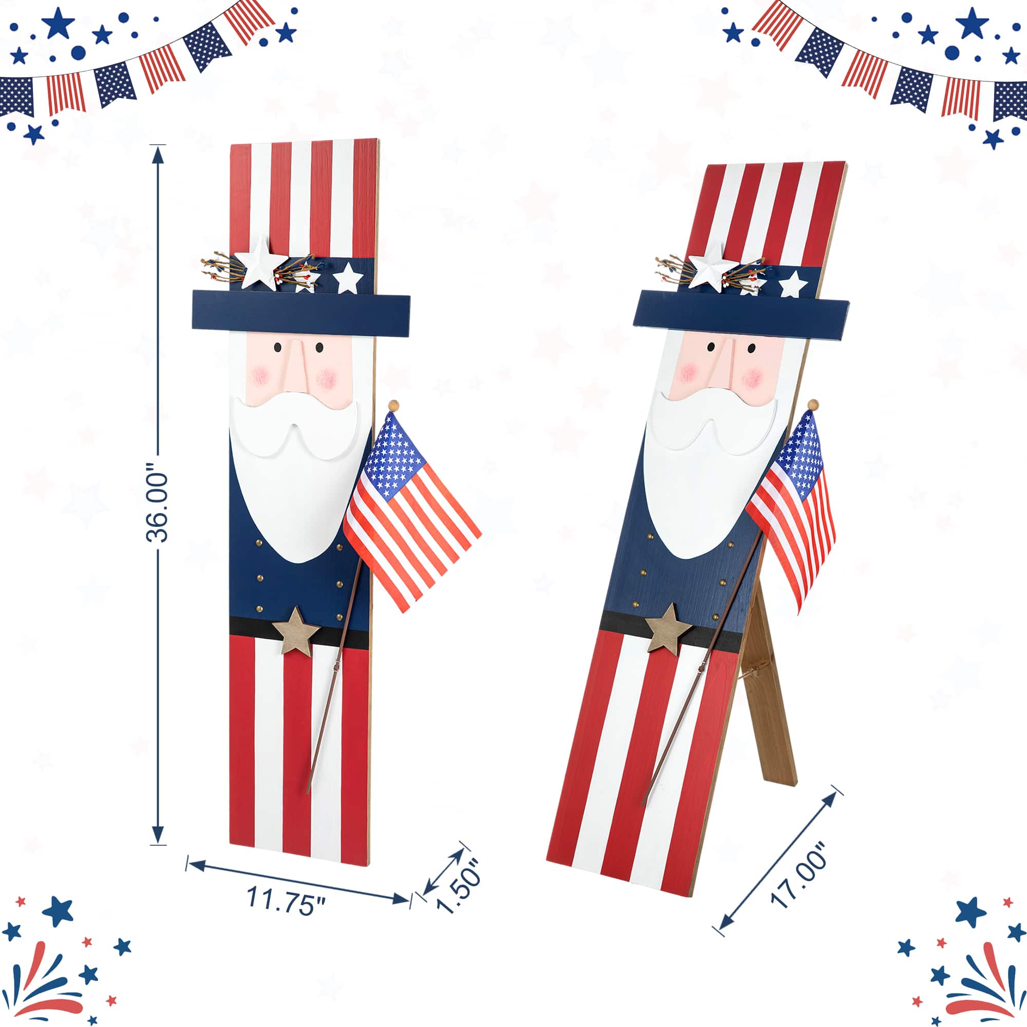 Glitzhome® 36" Patriotic Americana Uncle Sam Porch Décor