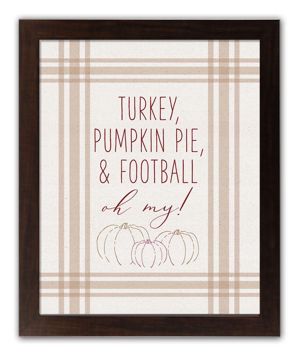 Turkey Pumpkin Pie & Football Walnut Framed Print Under Plexiglass