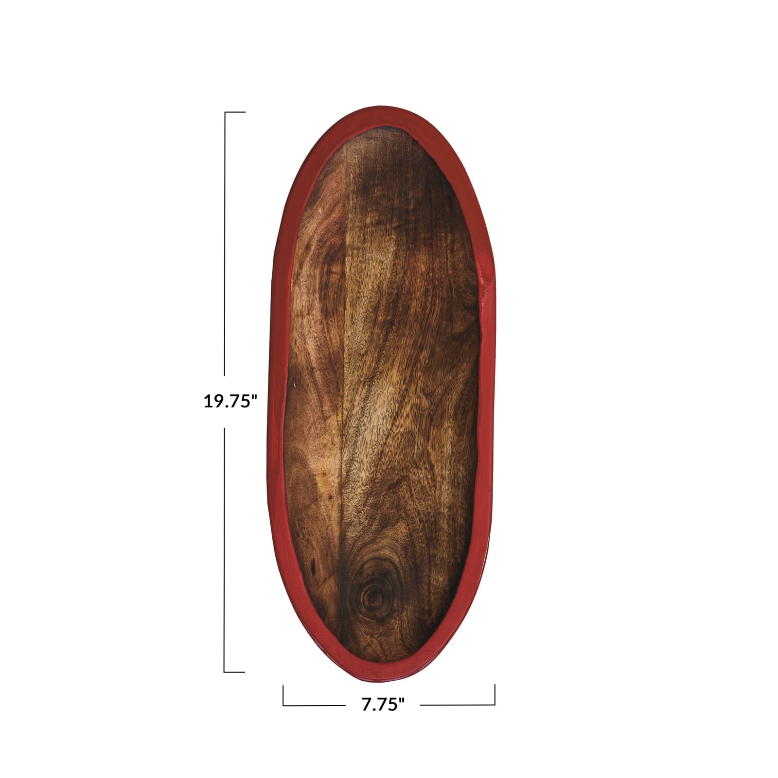 Hello Honey® 19.75" Hand-Carved Mango Wood Oval Tray with Red Enameled Edge