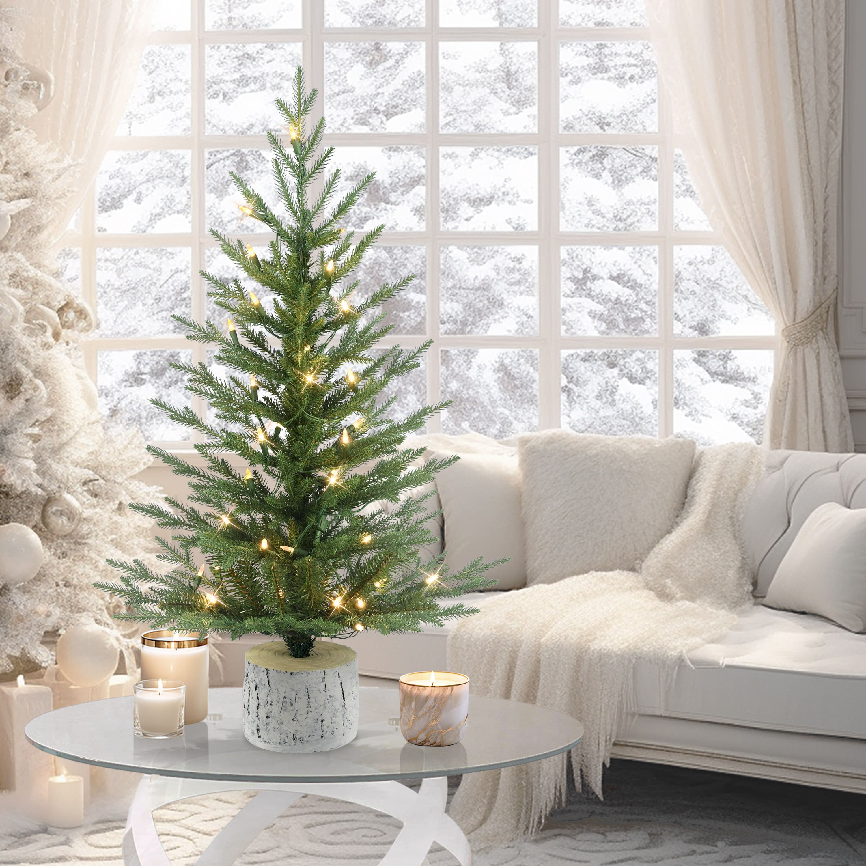 3ft. Pre-Lit Arctic Fir Artificial Potted Christmas Tree, Warm White LED Lights