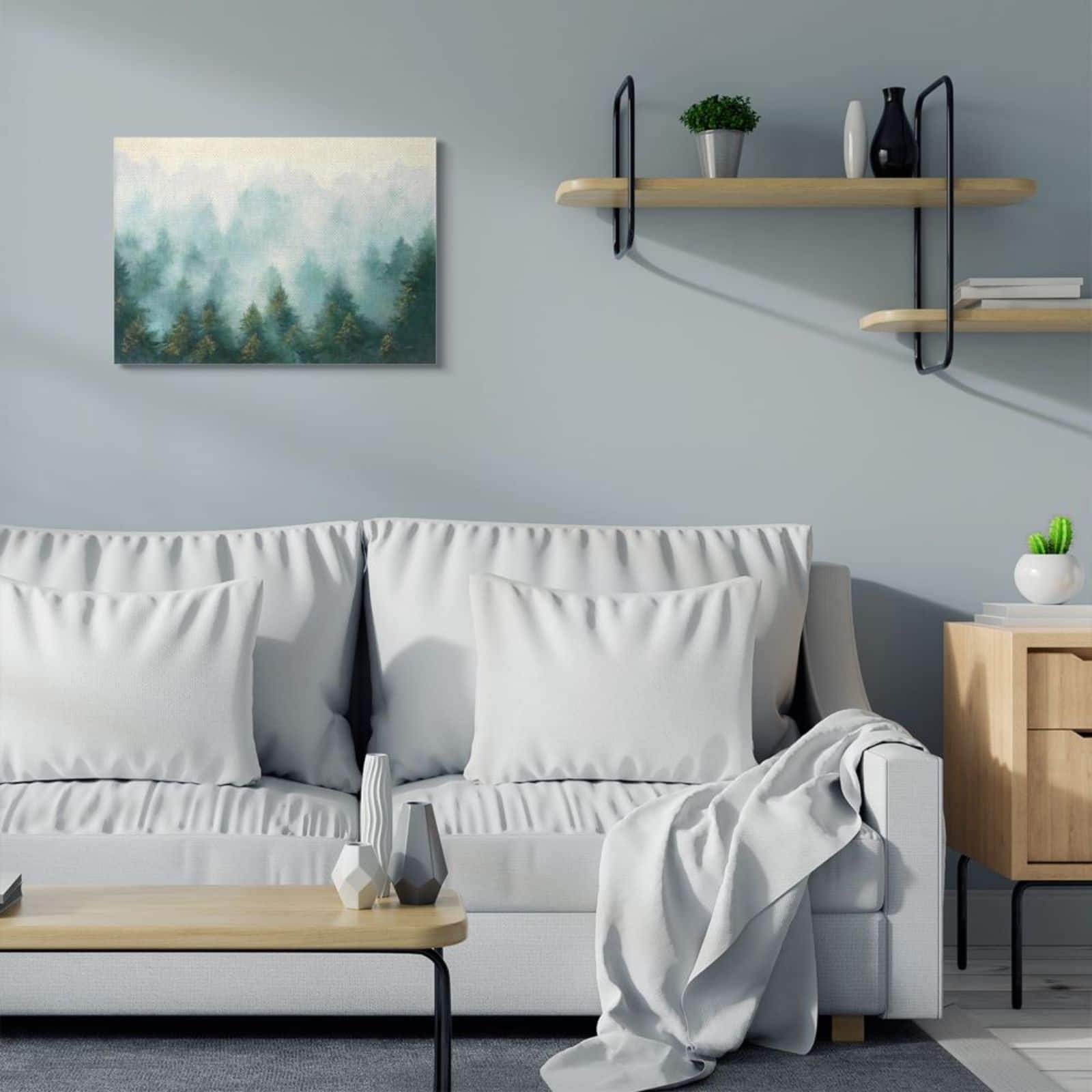 Stupell Industries Abstract Pine Forest Landscape with Mist Green Painting Design Canvas Wall Art