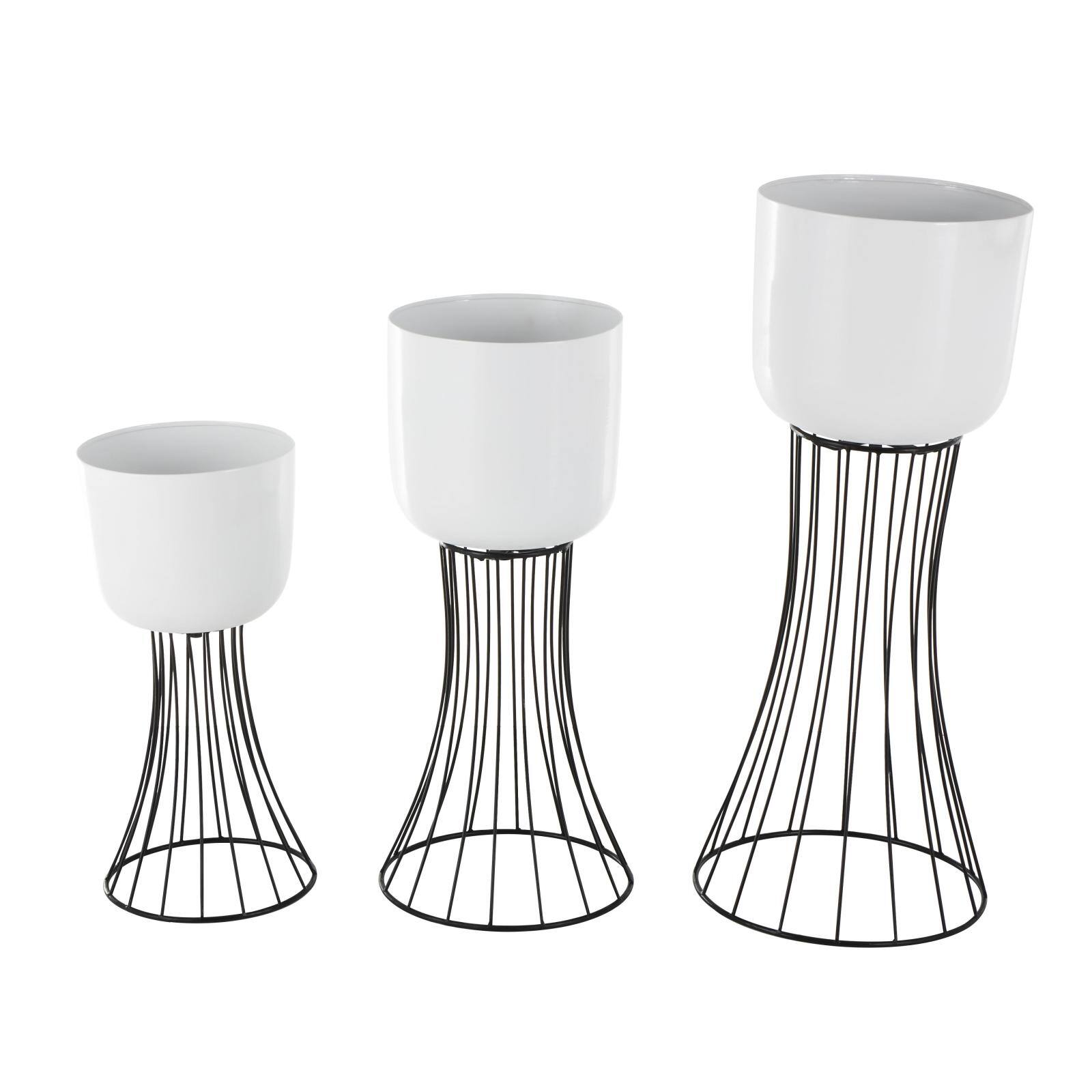 White Metal Planter with Black Hourglass Stands Set
