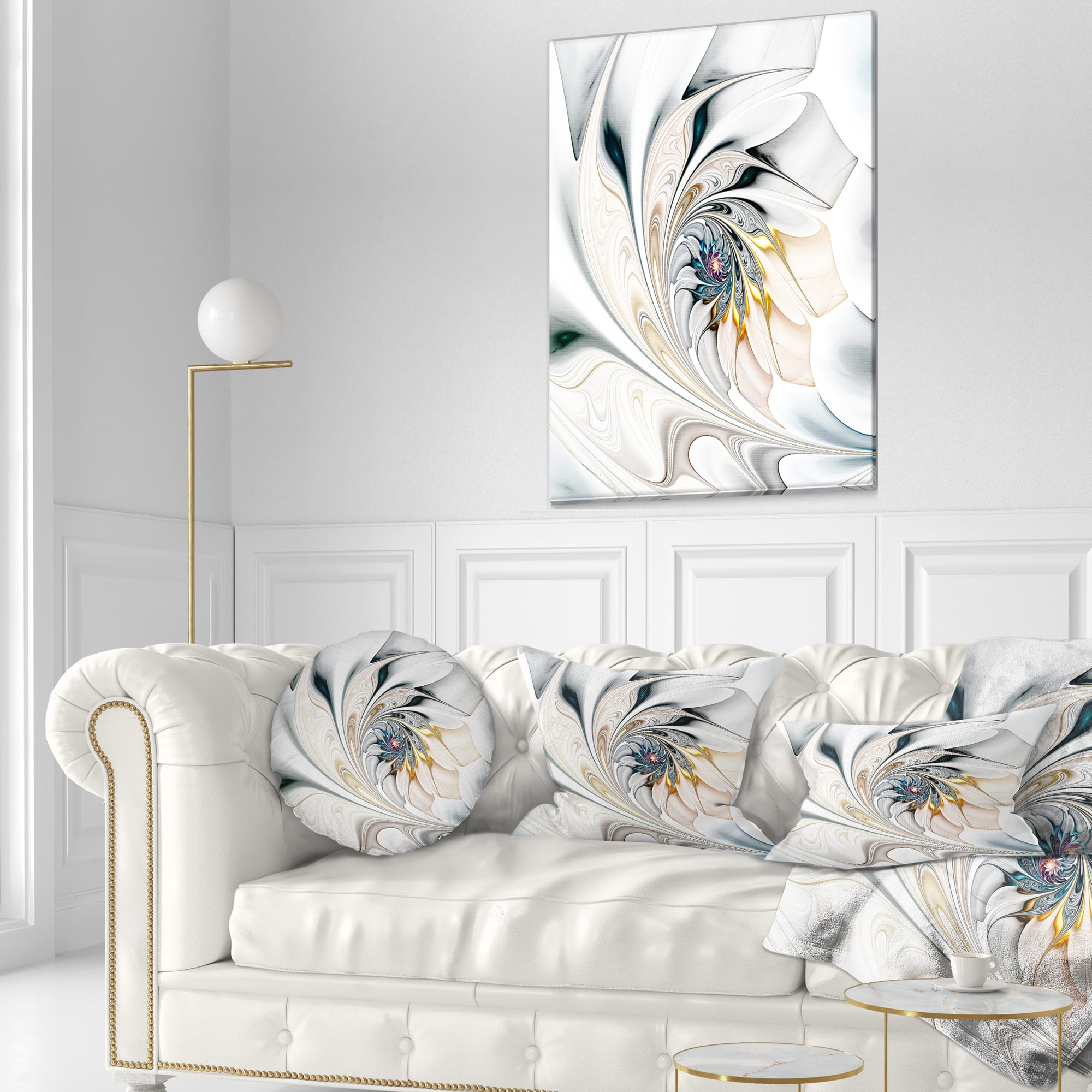 Designart - White Stained Glass Floral Art - Large Floral Wall Art ...