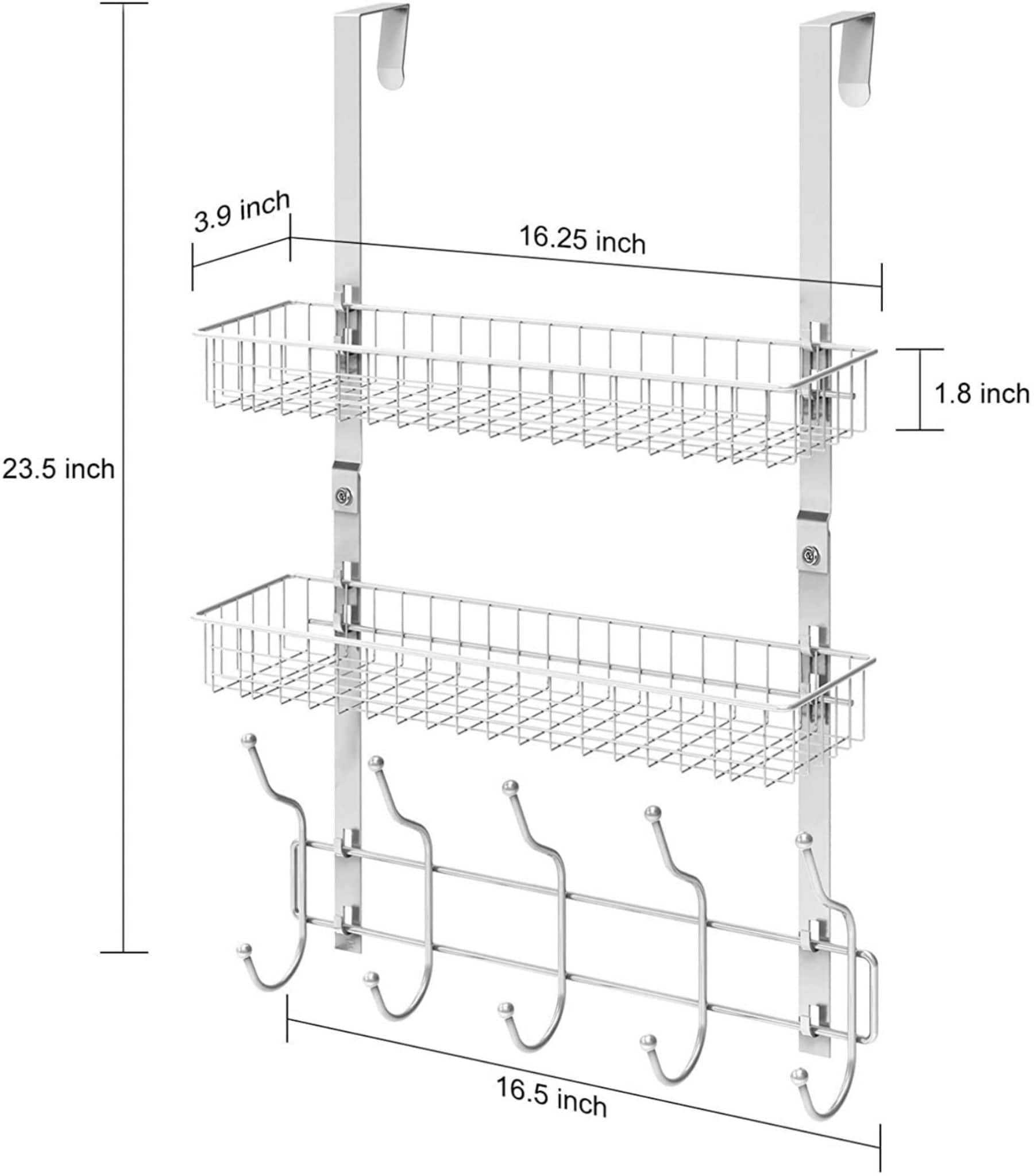 NEX&#x2122; 24&#x22; Silver Over the Door Basket Rack with Hooks