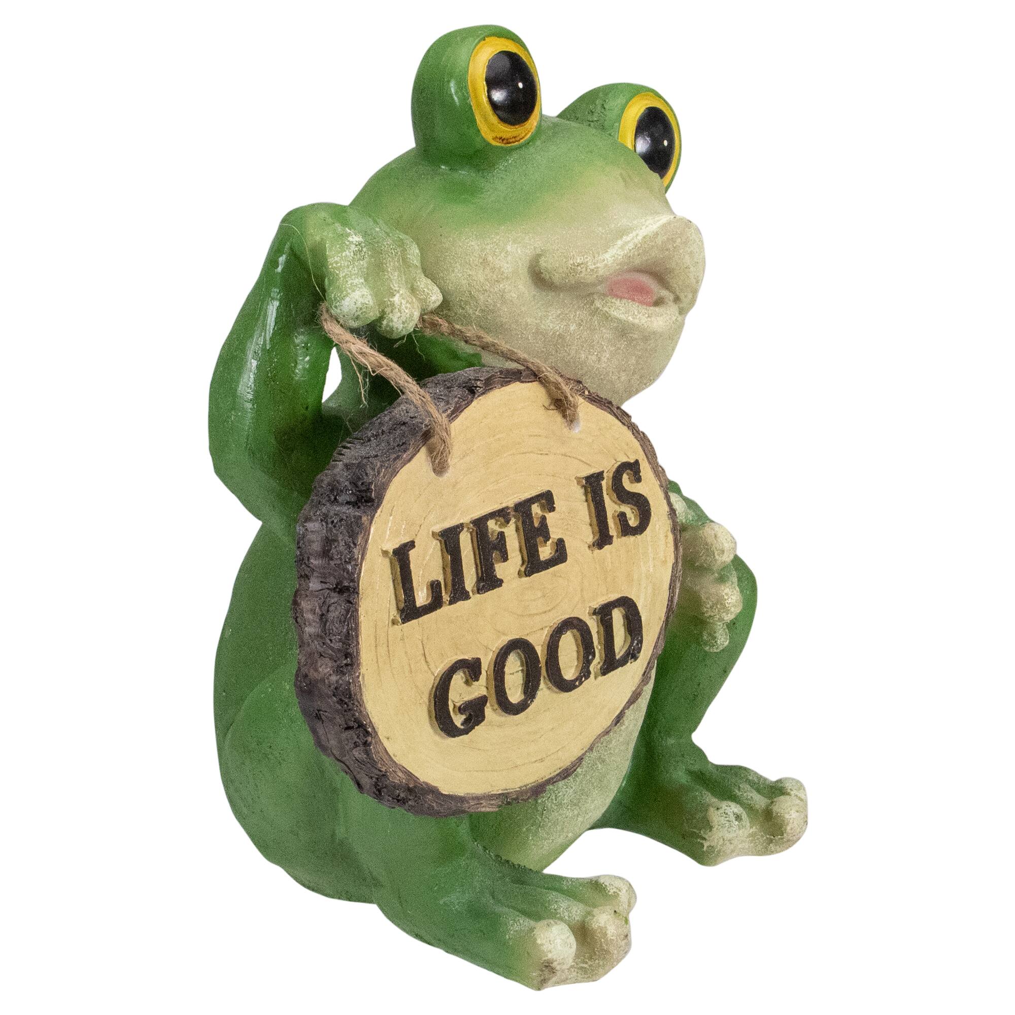 9" Green Life is Good Frog Outdoor Garden Statue