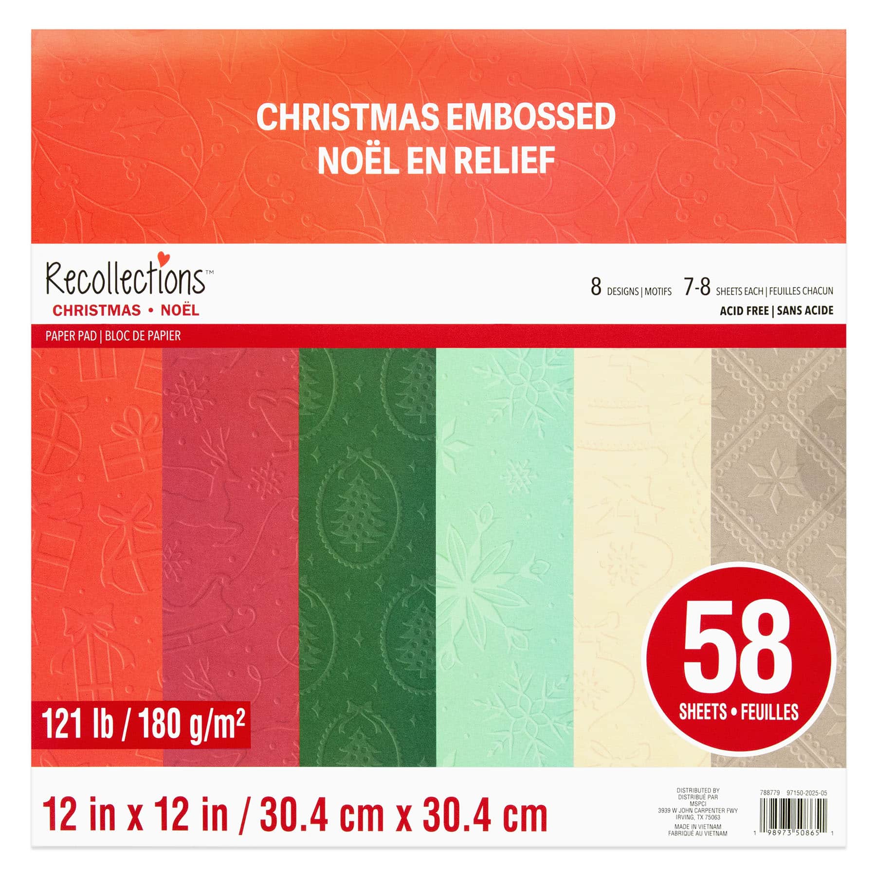 12&#x22; x 12&#x22; Christmas Embossed Paper Pad, 58 Sheets by Recollections&#x2122;