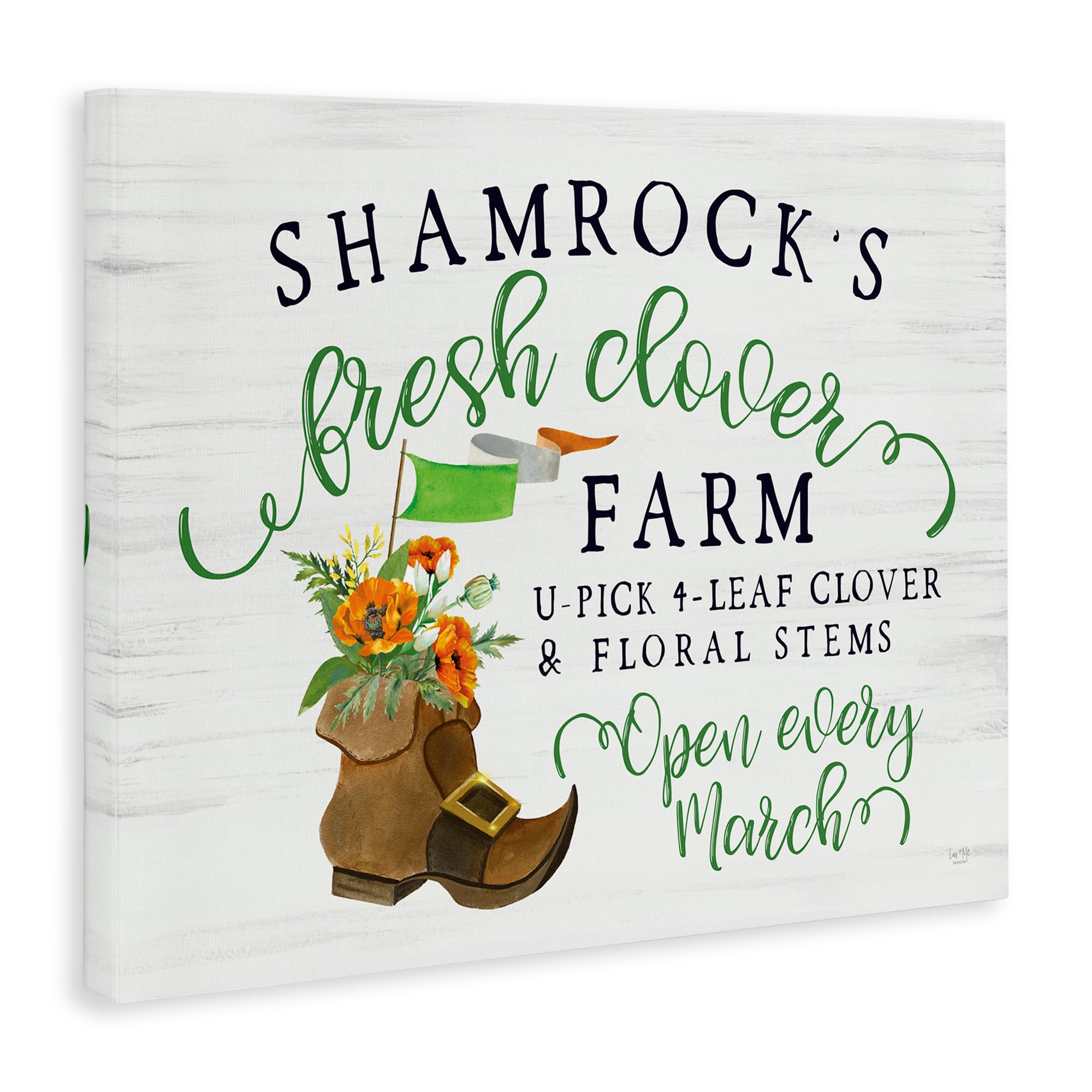 Stupell Industries Shamrock Clover Farm Typography Sign Grainy Pattern Canvas Wall Art